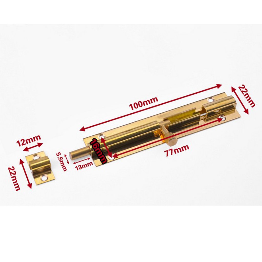 Solid Brass Sliding Door Latch - 4 Inch Heavy Duty Slide Bolt Lock for Gates, Cupboards & Windows | Gold Finish | Home Security & Safety Solution for Doors, Sheds & Cabinets