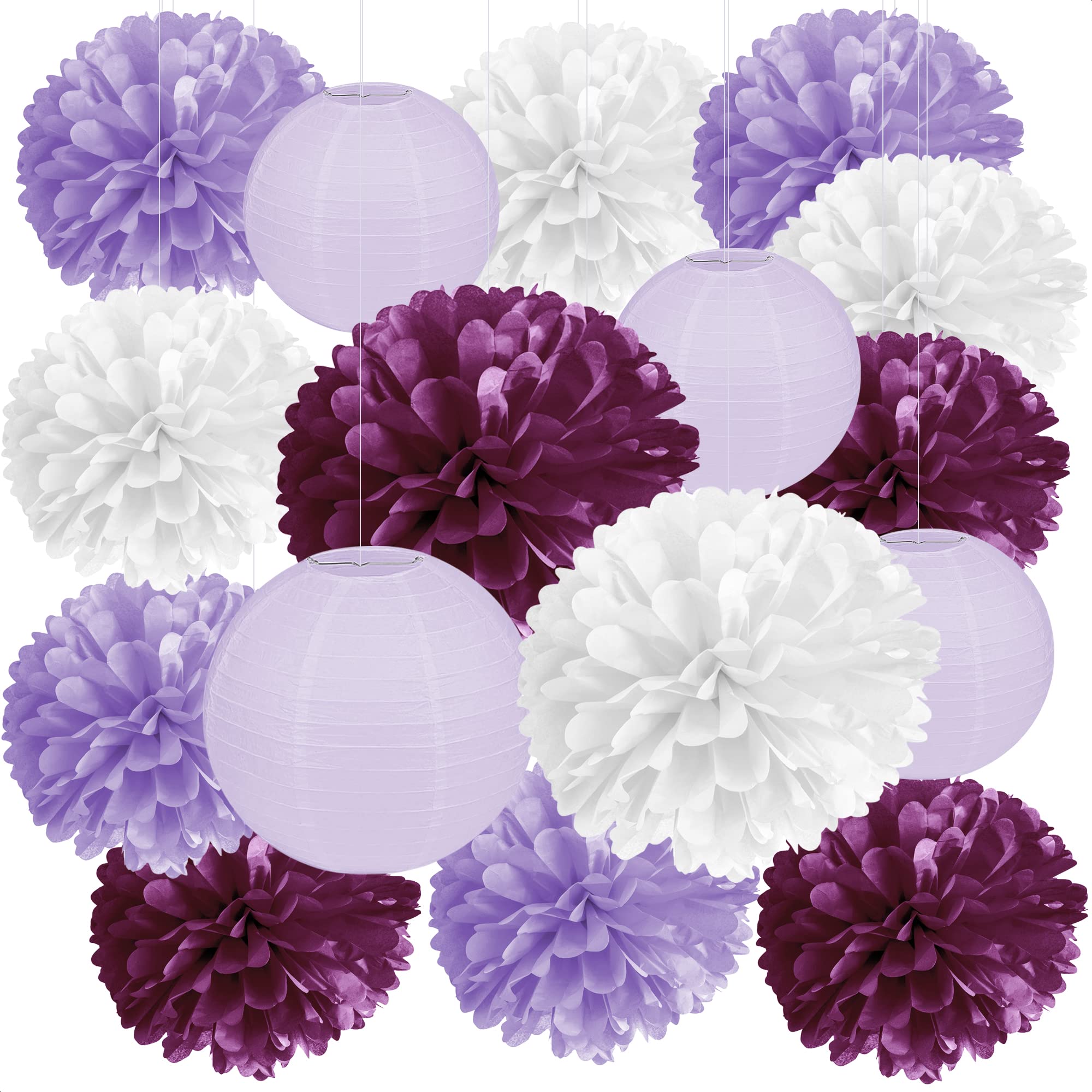16 Pcs Purple Tissue Paper Flowers - Bulk Purple Birthday Party Decorations for Women, Retirement, Bridal Shower & Baby Shower | DIY Floral Backdrop, Table Centerpieces, Wall Decor