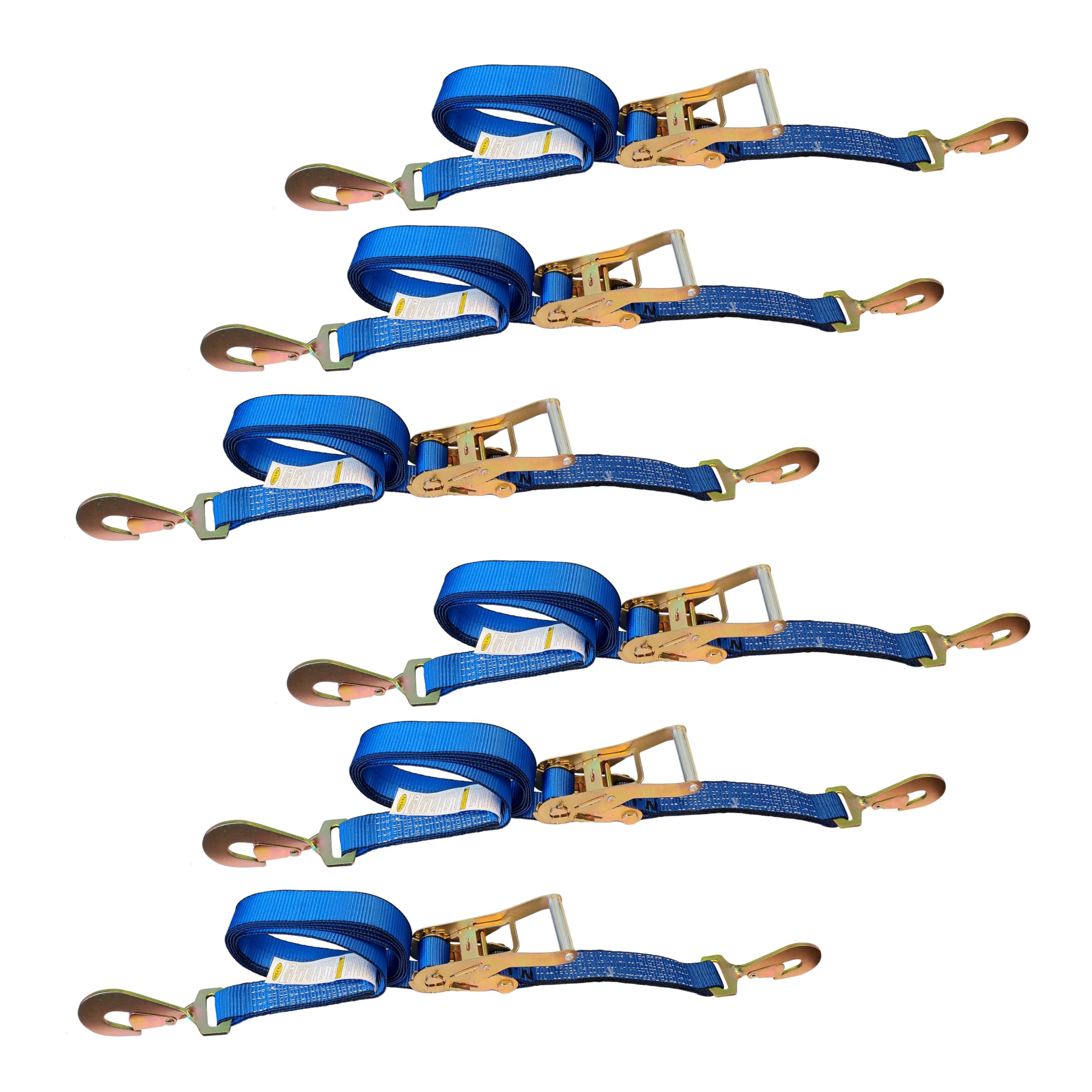 2 Inch x 10 Foot Heavy Duty Car Ratchet Straps with Twisted Snap Hooks - 3,333 lbs Break Strength, Blue Tie Down Straps for Flatbed Trailers, Trucks & Motorcycle Transport (6-Pack) - Secure Your Cargo for Road Trips & Hauling