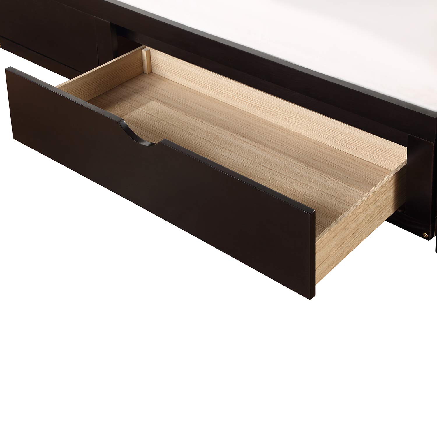 LZ LEISURE ZONE Solid Wood Daybed with Trundle - Twin to King Convertible Sofa Bed with 2 Storage Drawers - Espresso Finish for Bedroom, Living Room & Guest Room - Space Saving Multi-Functional Furniture for Small Apartments and Home Offices