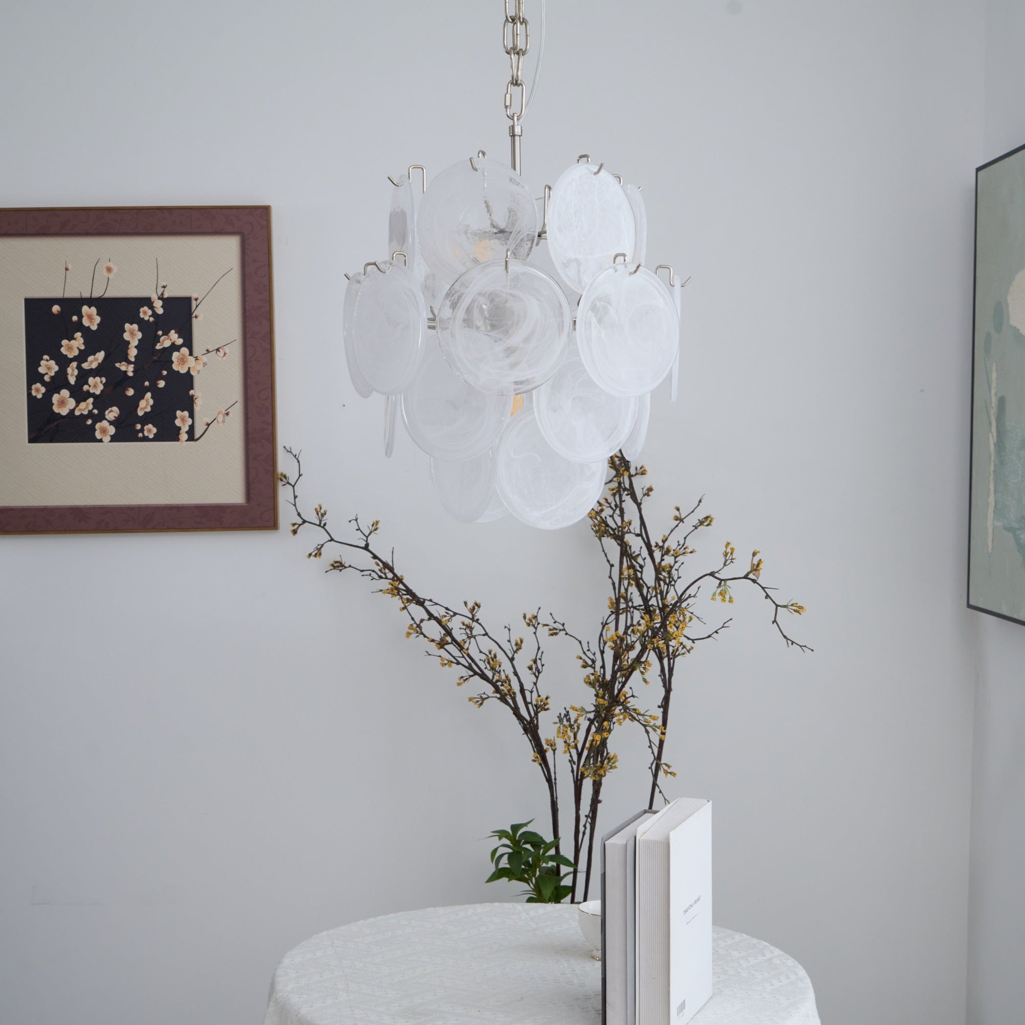 Elegant Aqua White Glass Murano Chandelier - Handcrafted Italian Lighting Fixture for Dining Room, Bedroom & Living Room Decor