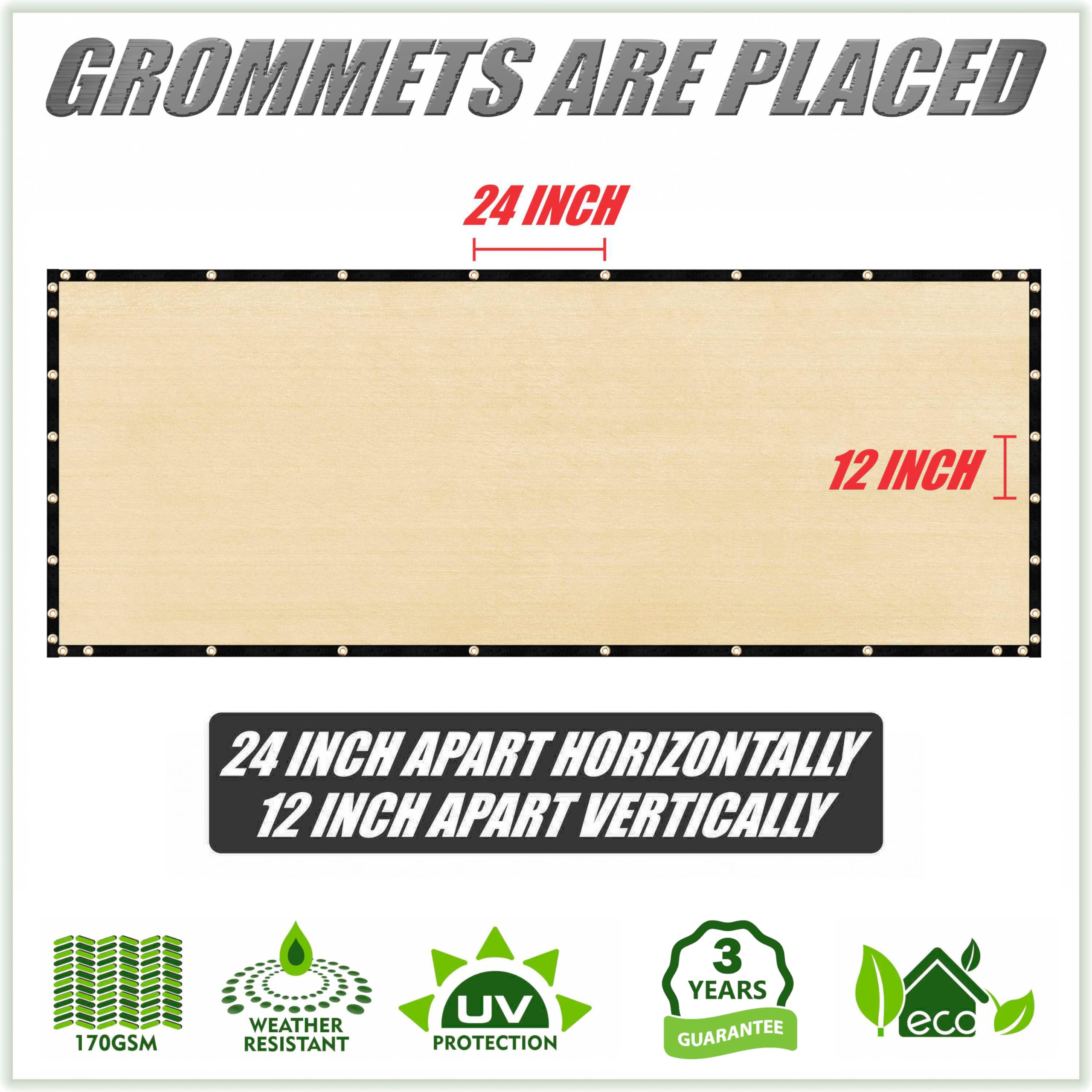 ColourTree 7' x 22' Sand Beige Custom Size Shade Cloth with Grommets - 90% UV Blocking, Durable Mesh Fabric Tarp for Dog Kennel Cover, Fence Privacy Screen, Greenhouse, Chicken Coop & Pet Playpen - Perfect for Outdoor Shade, Garden Protection and Patio Privacy