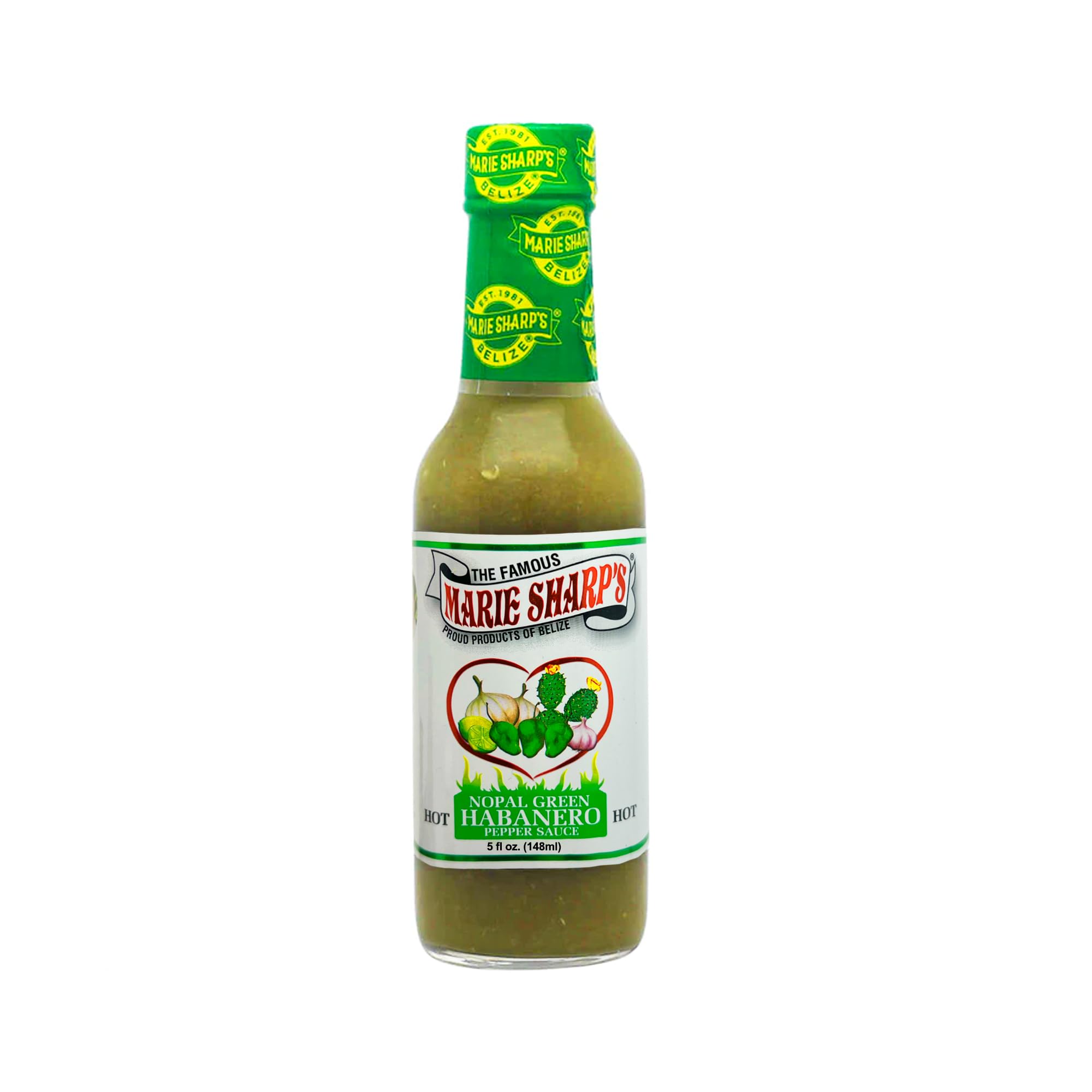 Marie Sharp's Green Habanero Hot Sauce - 5 oz Bottle (Pack of 2) | Spicy & Flavorful Pepper Sauce for Tacos, Wings, Burgers & Mexican Food | Gluten-Free & Vegan Hot Sauce