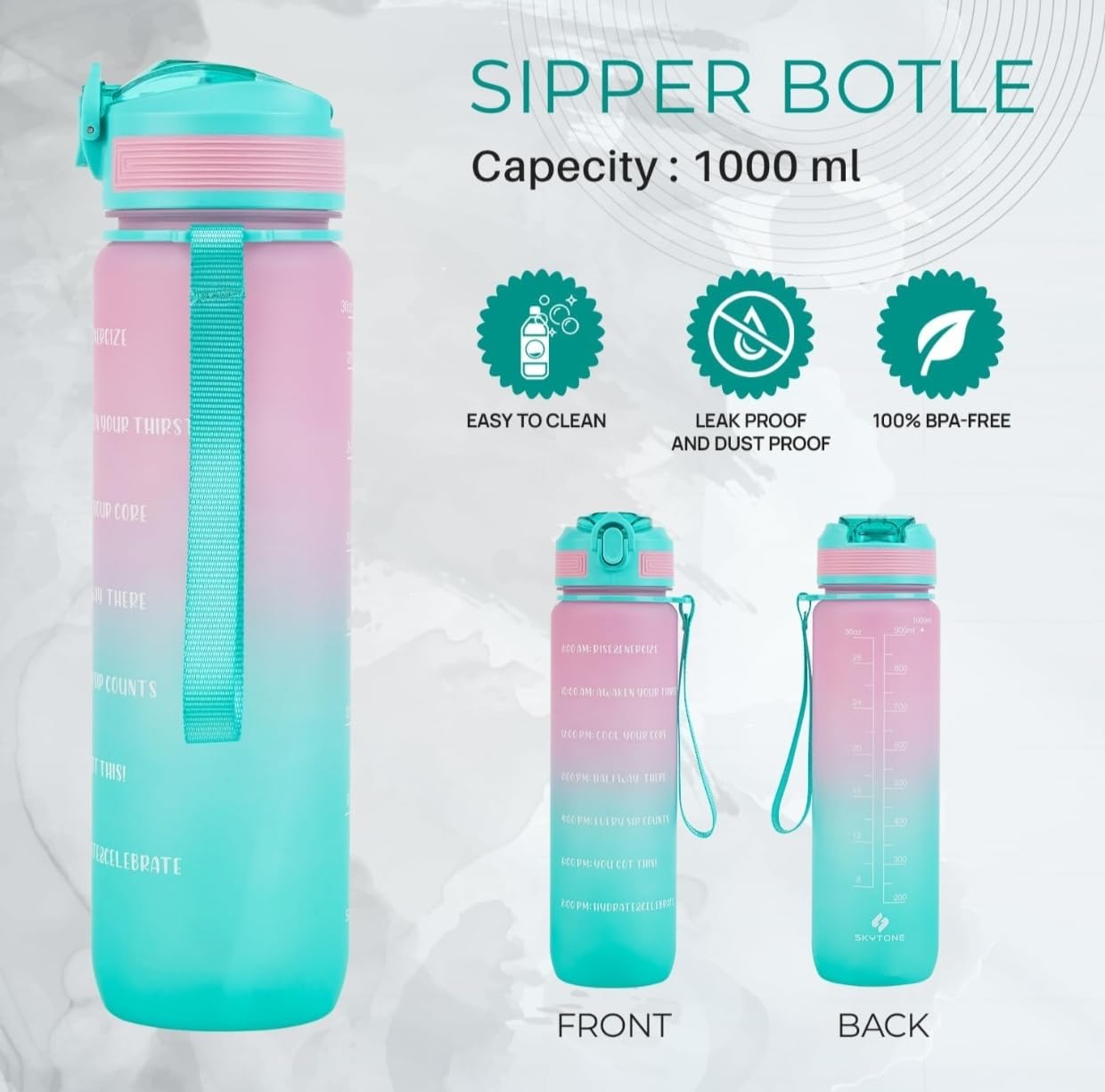 Best Motivational Water Bottle for Fitness & Workouts - BPA Free, Leak Proof, Durable - Stay Hydrated & Inspired at Gym, Office & Outdoor Activities