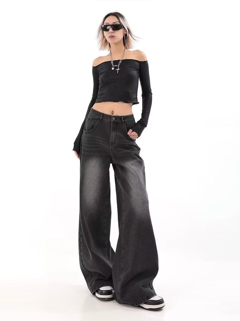 YELLOOP Y2K Women's Baggy Jeans - High Waisted Wide Leg Denim Pants for 2024 Fall Fashion | Trendy Streetwear & Casual Outfit for Everyday Wear