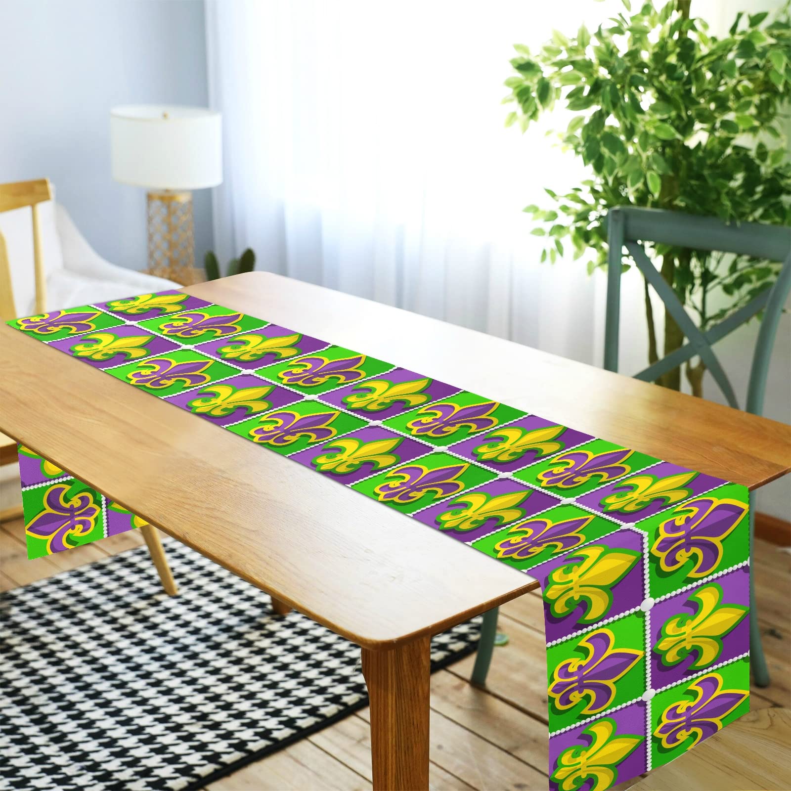 Emelivor 90-inch Mardi Gras Fleur De Lis Table Runner - Elegant Dining Table Scarf for Christmas, Fall & Farmhouse Decor - Perfect for Holiday Dinners, Kitchen Accessories & Home Decoration