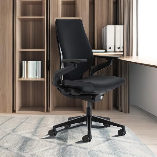 Steelcase Gesture Ergonomic Office Chair with Wheels - Adjustable 360-Degree Arms, Licorice Fabric & Dark Frame - Perfect for Home Office, Gaming & Workspaces