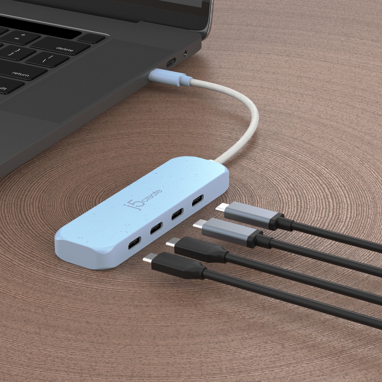 Eco-Friendly USB C Hub 4 Port - USB C to USB C & USB A 3.1 Gen 2 Adapter - Fast Data Transfer & Charging for MacBook, iPad, Laptop, Phone - Home Office & Travel Use