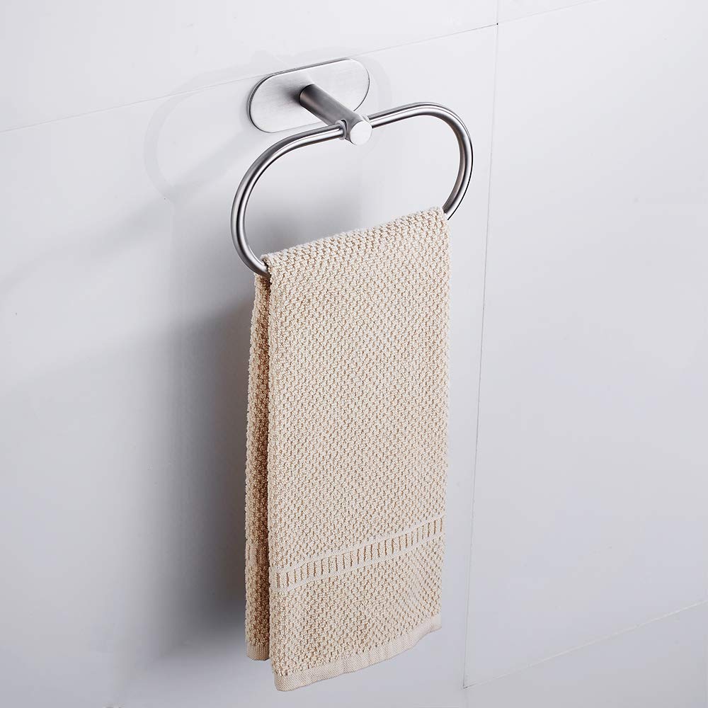 Self-Adhesive Wall Mounted Oval Towel Ring - Stainless Steel Bathroom Accessory with Polished Chrome Finish for Hand & Bath Towels - Perfect for Small Spaces, Apartments, and Modern Bathrooms