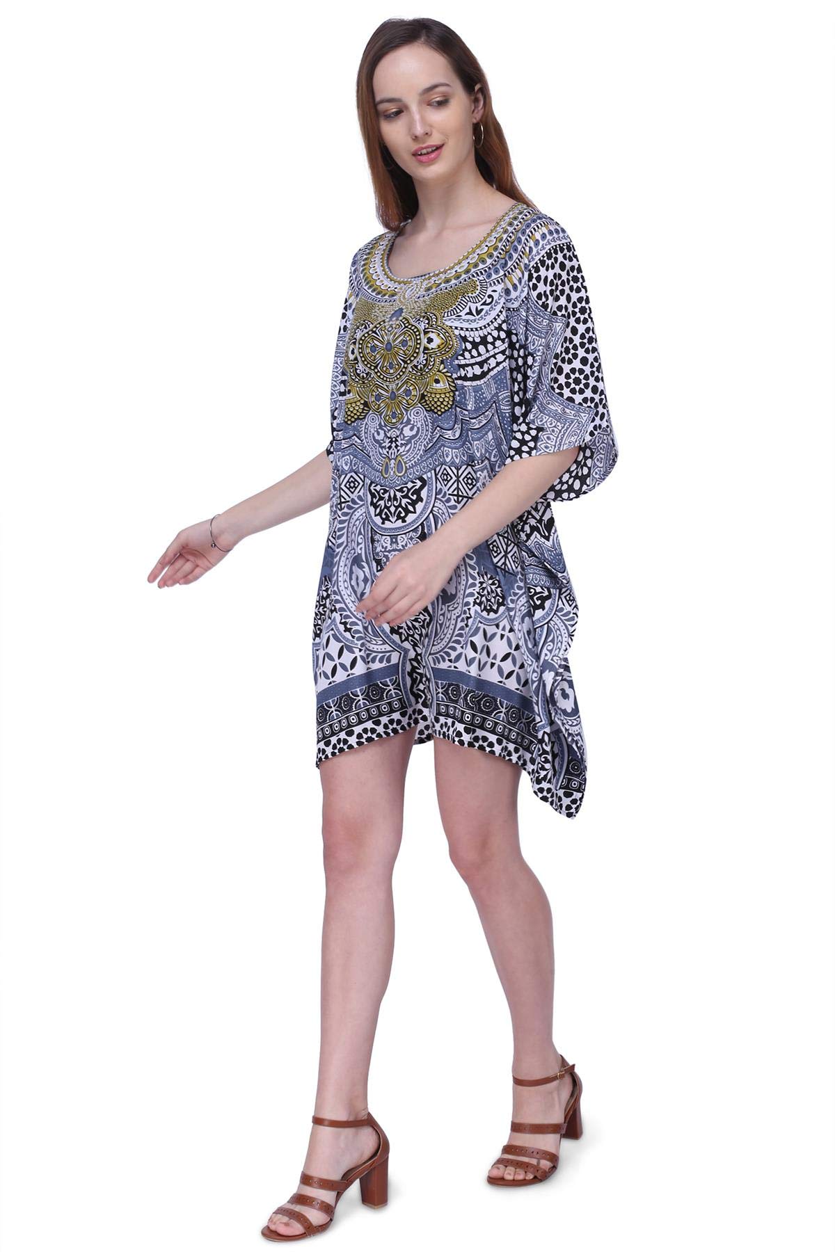 Miss Lavish London Women's Kaftan Tunic Kimono Maxi Dress - Flowy Summer Beach Cover Up Dress for Women, Plus Size Boho Chic Outfit - Perfect for Vacations, Pool Parties & Resort Wear