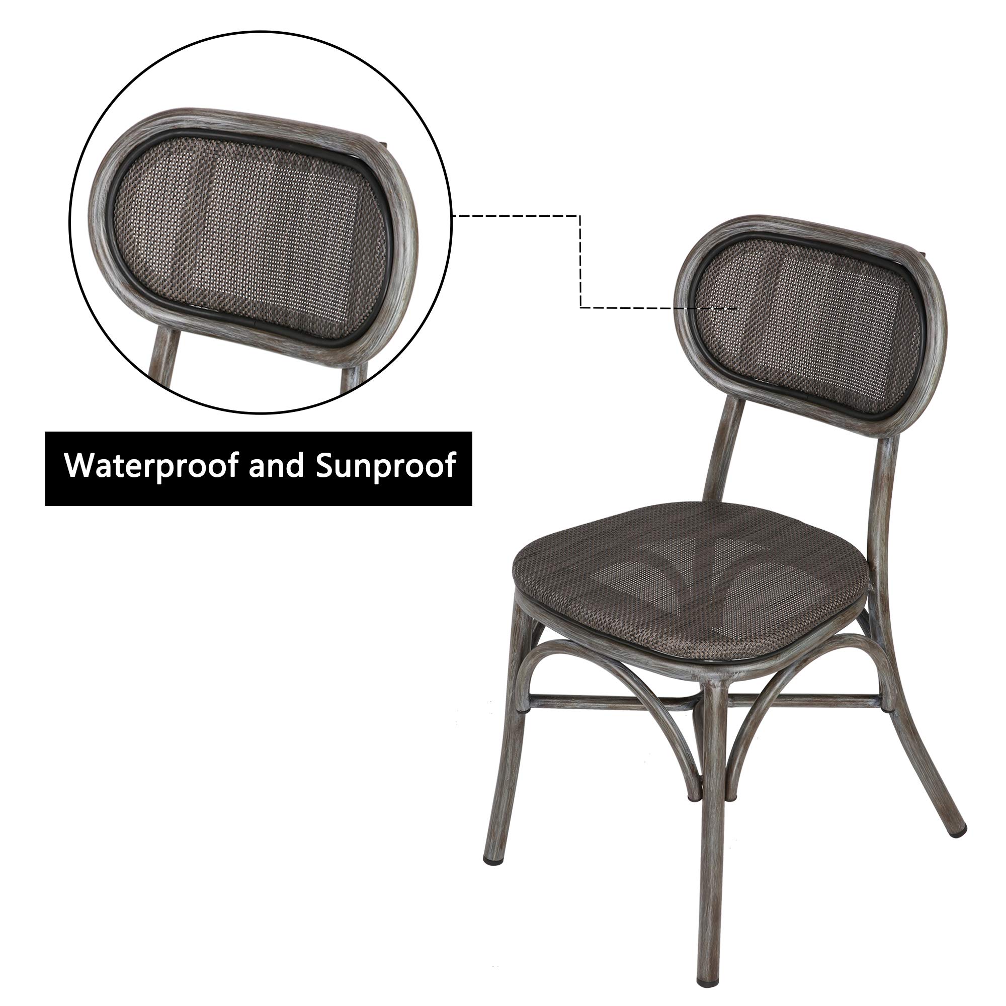 LUCKYERMORE Rattan Dining Chairs Set of 2 - Armless Woven Wicker Chairs with Backrest, Black Aluminum Frame - Perfect for Kitchen, Bistro, Cafe & Outdoor Dining