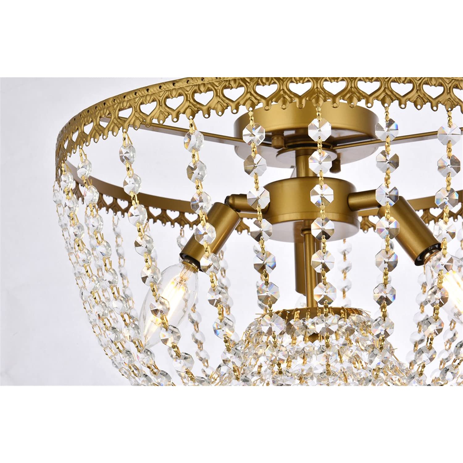 16 Inch Brass Flush Mount Ceiling Light - Modern Indoor Home Decor Lighting for Living Room, Bedroom & Hallway