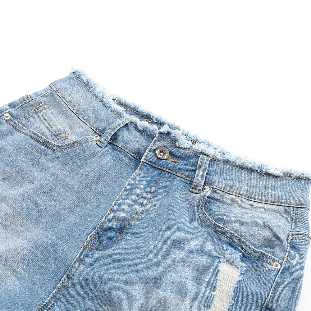 Women's Ripped Denim Shorts - Mid Rise Stretch Jean Shorts with Frayed Raw Hem | Casual Summer Outfit, Beach Wear & Street Style Fashion