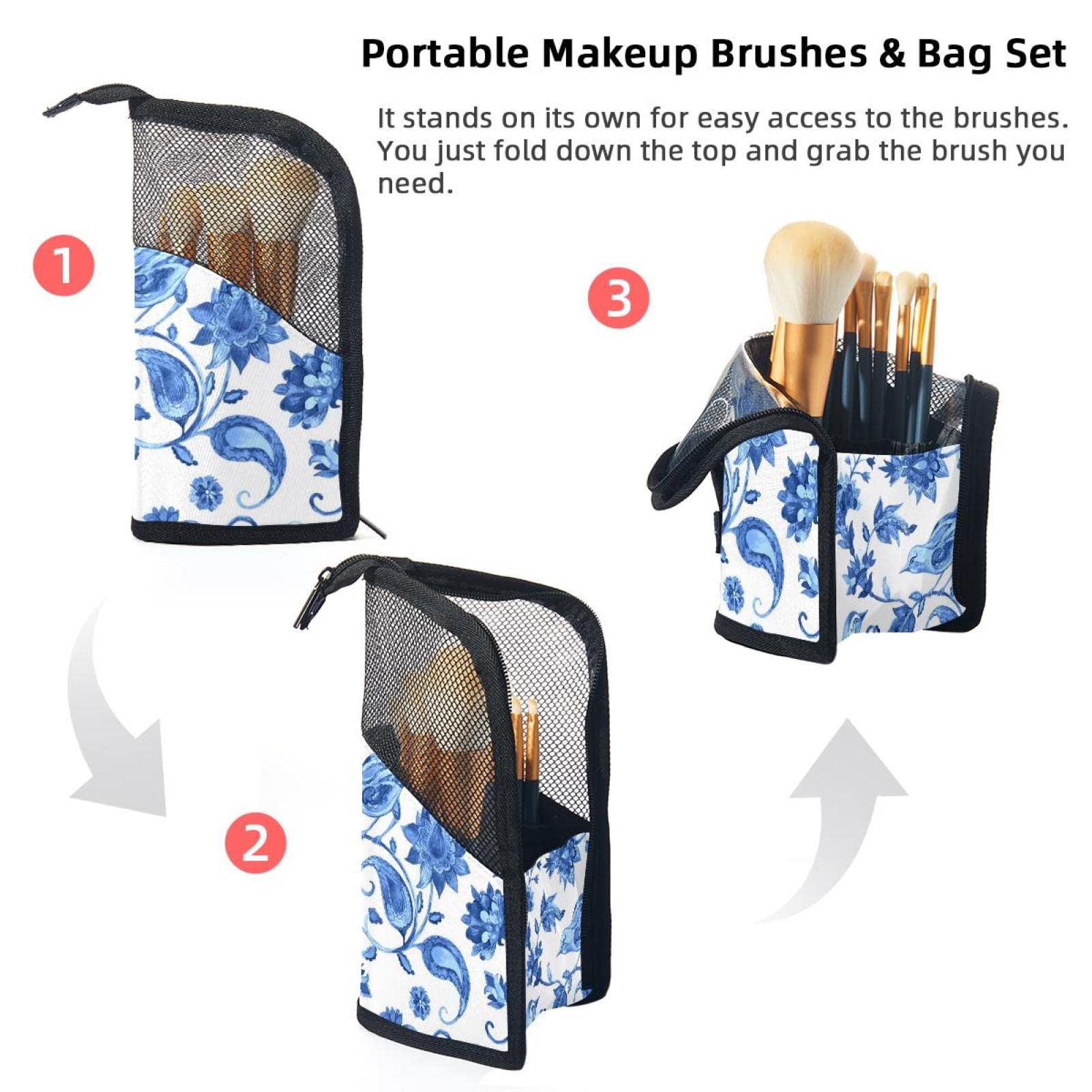 12 Pockets Makeup Brush Organizer Bag with Paisley Floral Design - Portable Travel Cosmetic Brush Holder Case for Professional Makeup Artists & Beauty Lovers - Perfect for Home Storage, Travel & Salon Use