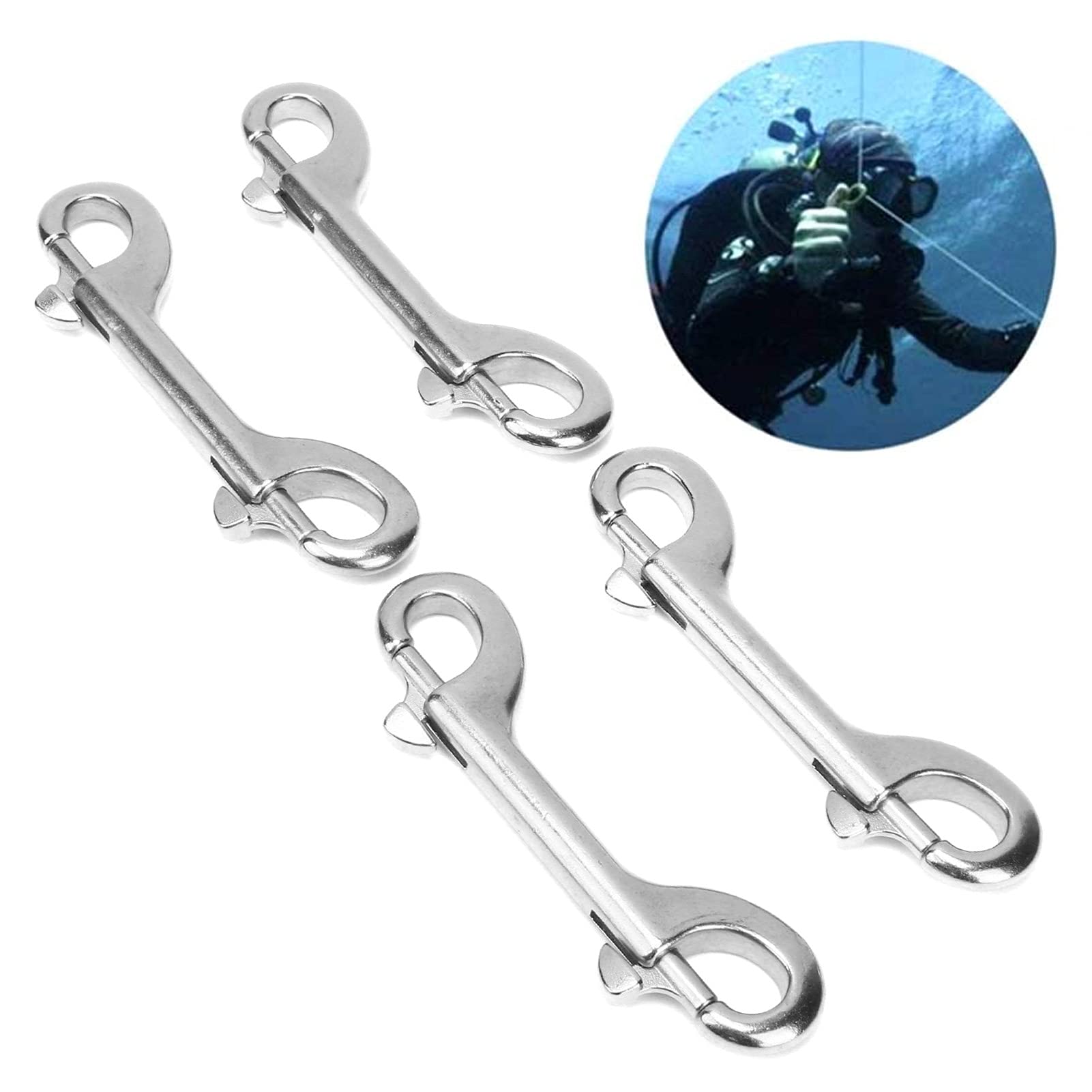 Stainless Steel Double Ended Bolt Snap Hooks - Heavy Duty Diving Clips for Scuba Gear, Pet Feed Buckets, Hammocks & Horse Tack | Marine & Outdoor Use