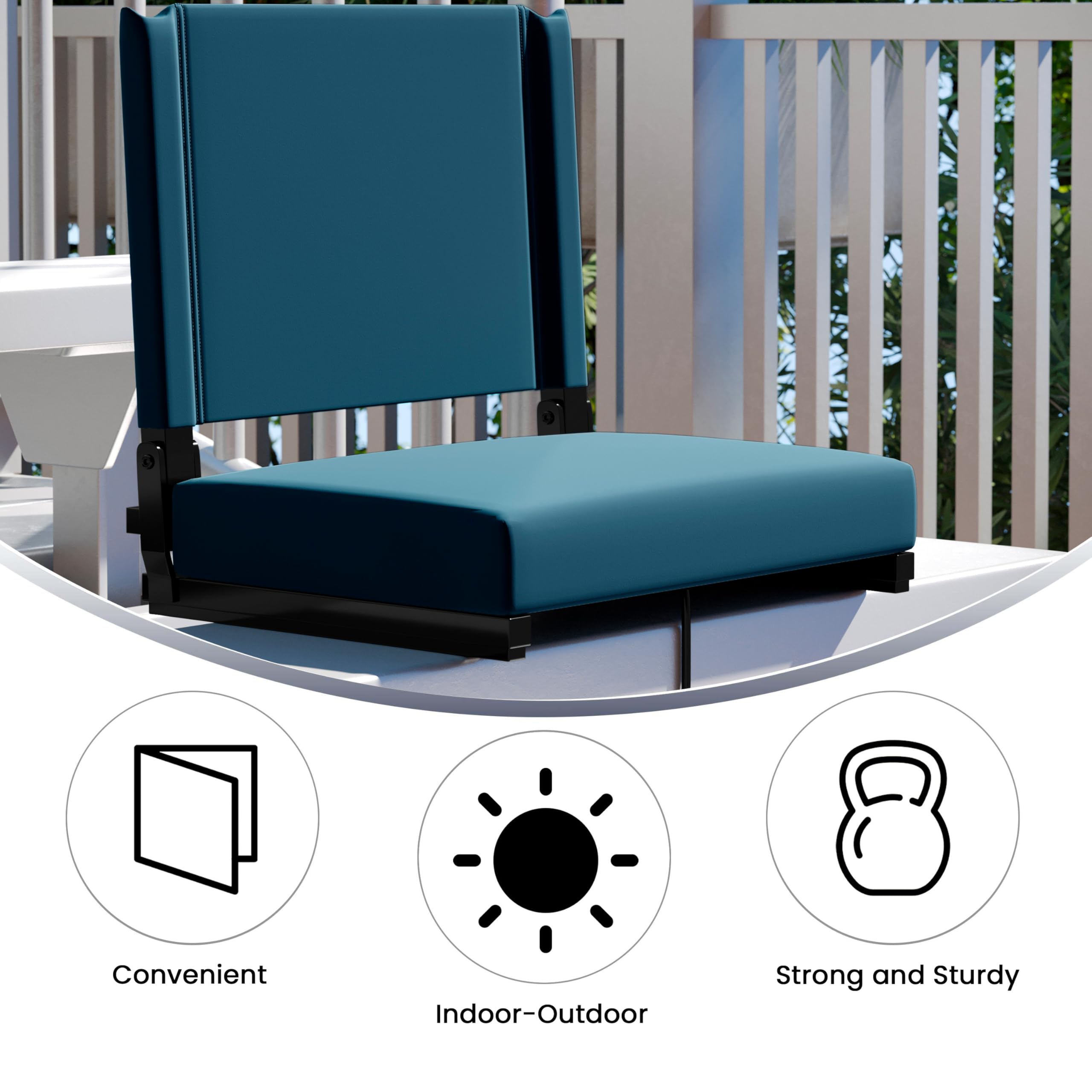 Flash Furniture Grandstand Portable Stadium Seat - Foldable Padded Bleacher Chair with Carry Handle, 500 lb Capacity (Teal) - Perfect for Sports Games, Concerts & Outdoor Events