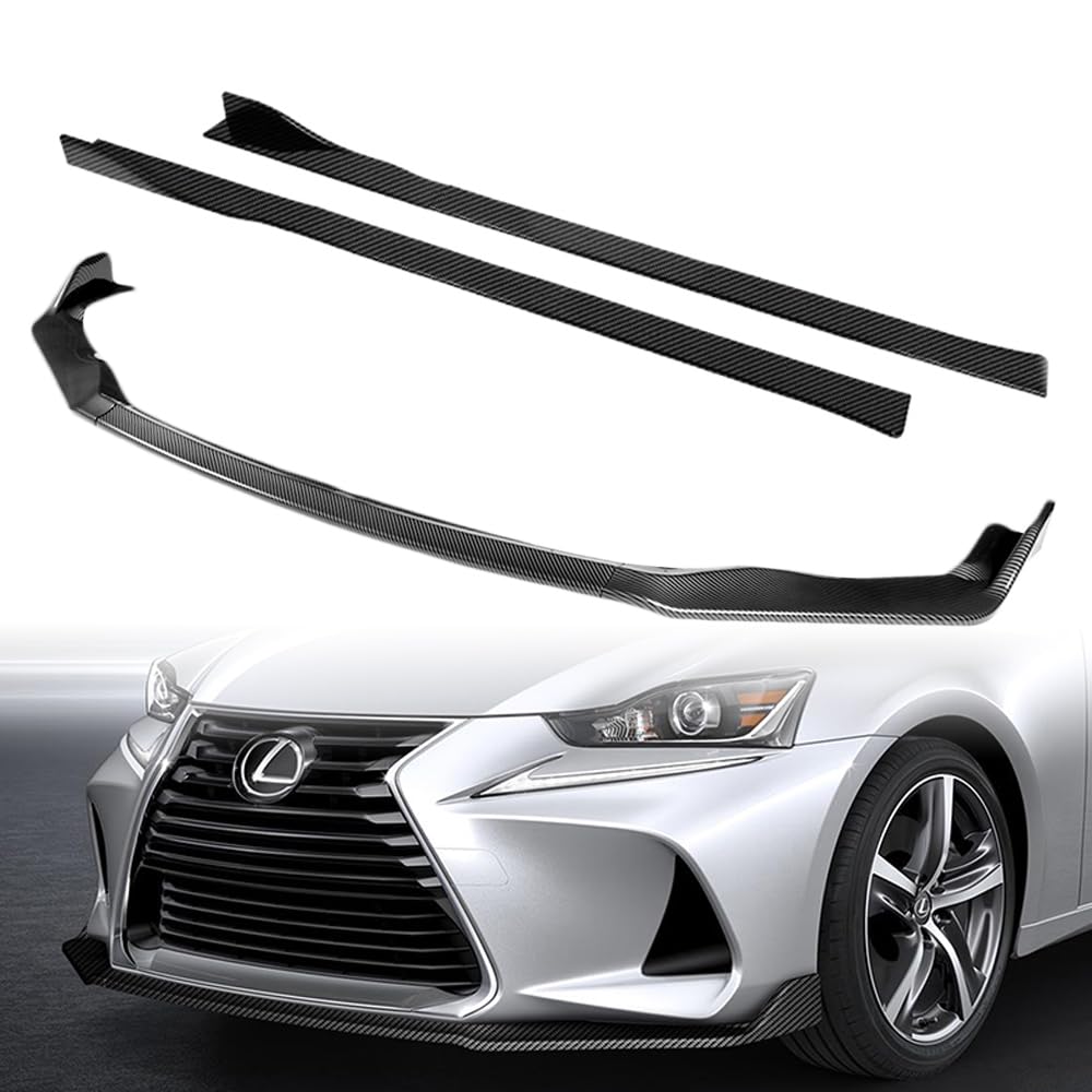 Q1-TECH 9-Piece Front Bumper Body Kit with Lip, Side Skirt Extensions & Diffuser for 2017-2020 Lexus IS200t/IS300/IS350 - Carbon Fiber Painted Front Spoiler & Air Chin Splitter - Upgrade Your Lexus IS for Sporty Look & Better Aerodynamics