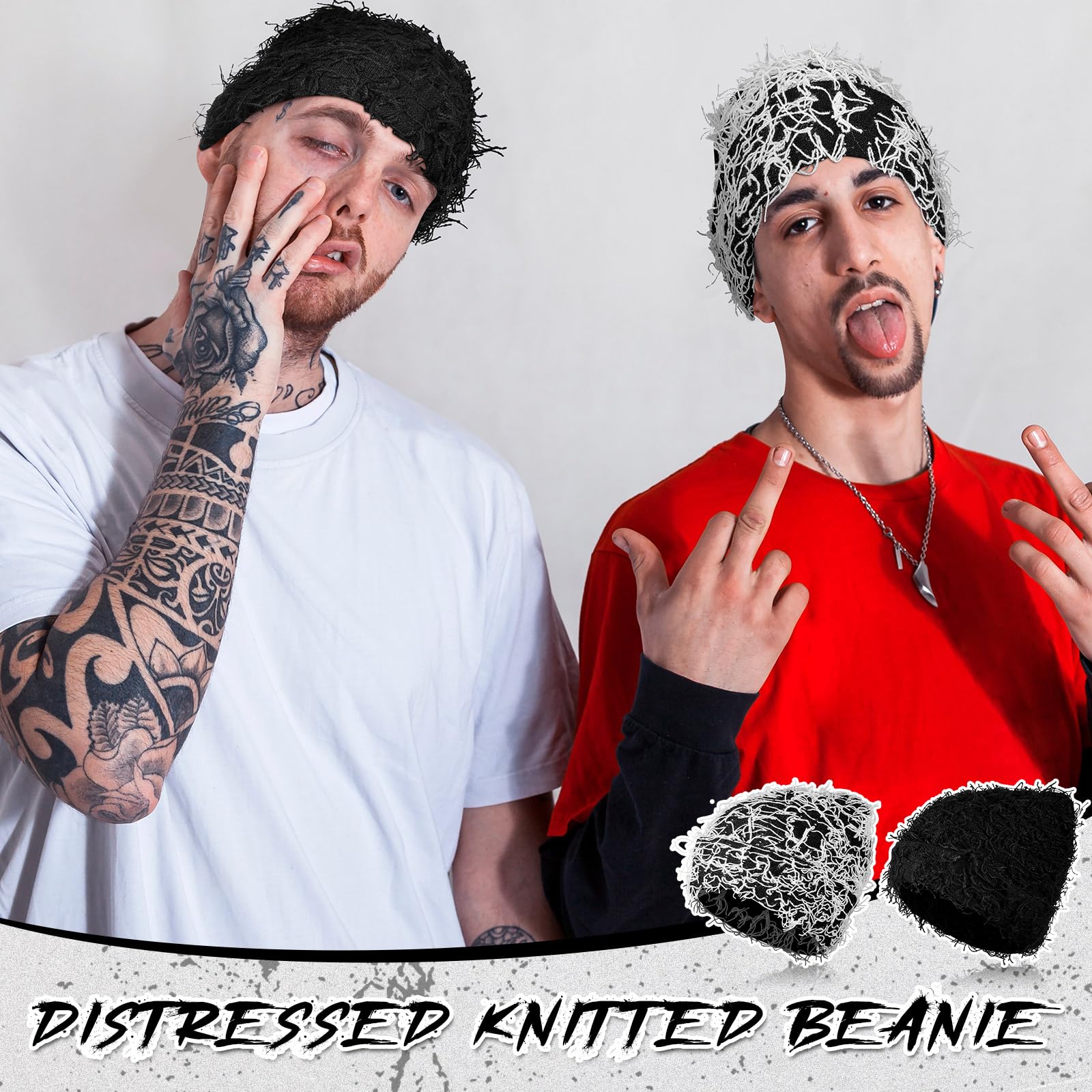 Ramede 2 Pack Distressed Knit Beanie - Fuzzy Winter Hats for Men & Women, Thick Warm Knit Cap for Outdoor Activities | Perfect for Skiing, Snowboarding & Cold Weather Fashion
