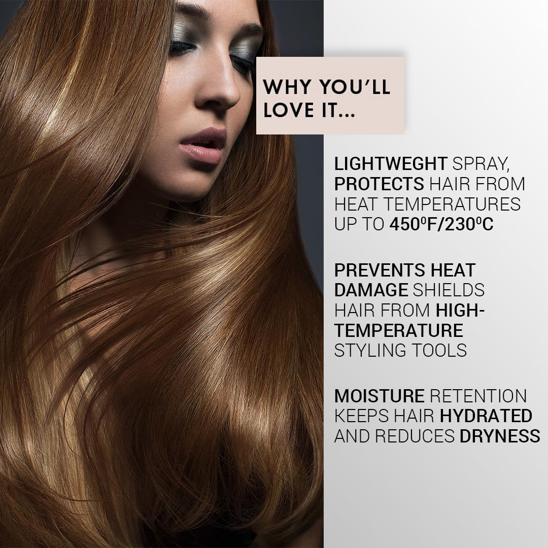 Hair Heat Protectant Spray - Thermal Protection Up to 230°C for Women & Men | Anti-Frizz & Damage Control Styling Spray | Reduces Breakage | Paraben-Free (100ml) | Perfect for Blow Drying, Straightening & Curling