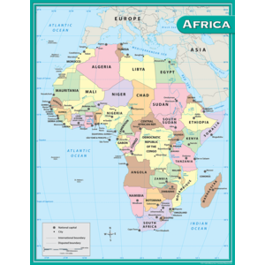 Africa Map Chart - Detailed Political & Physical Map for Education, Travel & Decor | Perfect for Classrooms, Offices & Home Wall Art