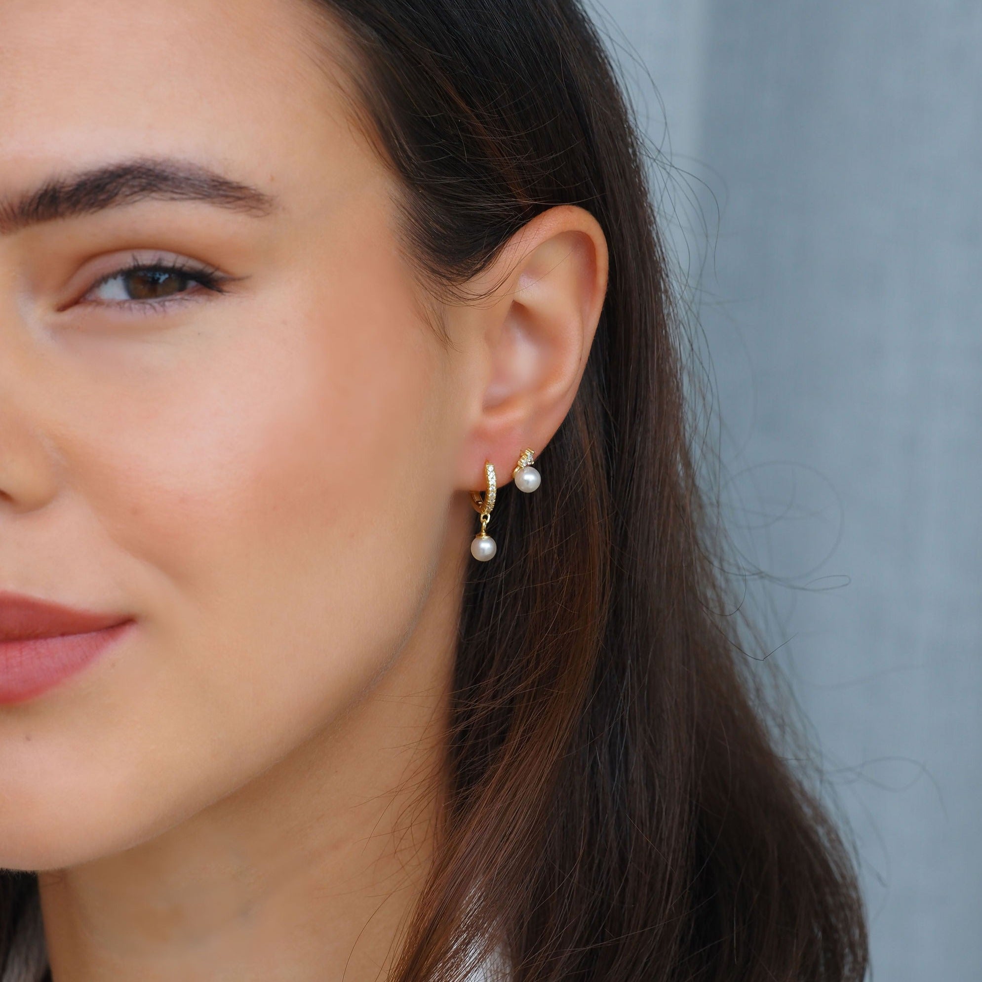 Crystal Pearl Hoop Earrings for Women - Sterling Silver Dangle Earrings - Elegant Jewelry Gift for Birthday, Anniversary & Special Occasions