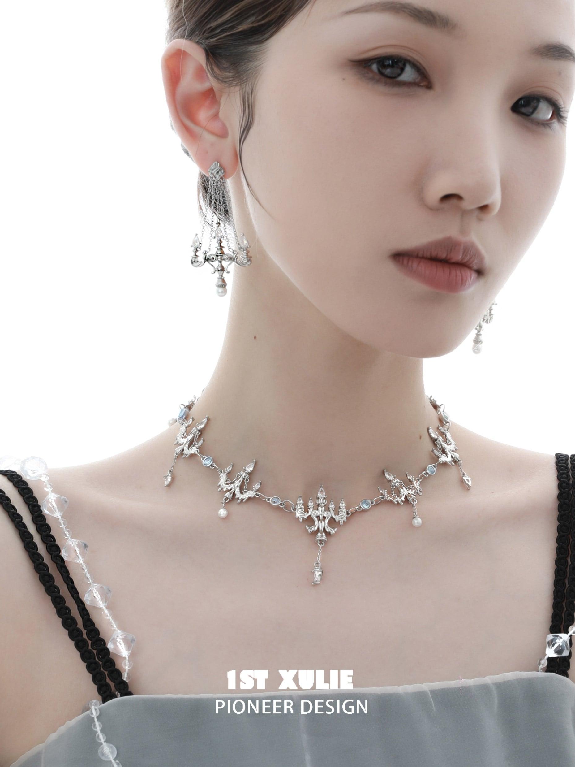 Crystal Palace S925 Sterling Silver 18K Gold Plated Crystal Chandelier Necklace Choker - Elegant Party Jewelry for Women, Perfect for Weddings, Prom & Evening Events