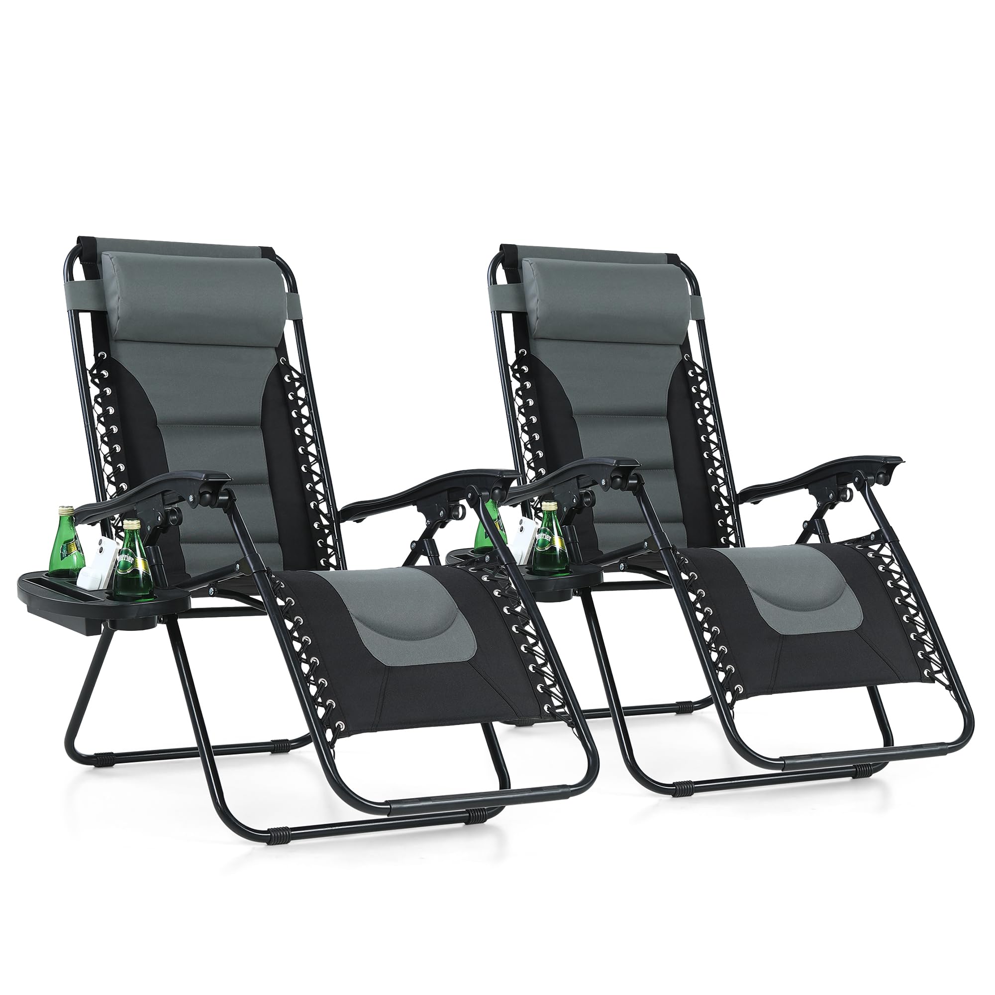 MAISON ARTS Zero Gravity Recliner Chairs Set of 2 - Foldable Padded Lounge Chairs with Pillow & Cup Holder - 350LBS Capacity Outdoor Patio Furniture for Backyard, Poolside, Beach, Camping (Grey)