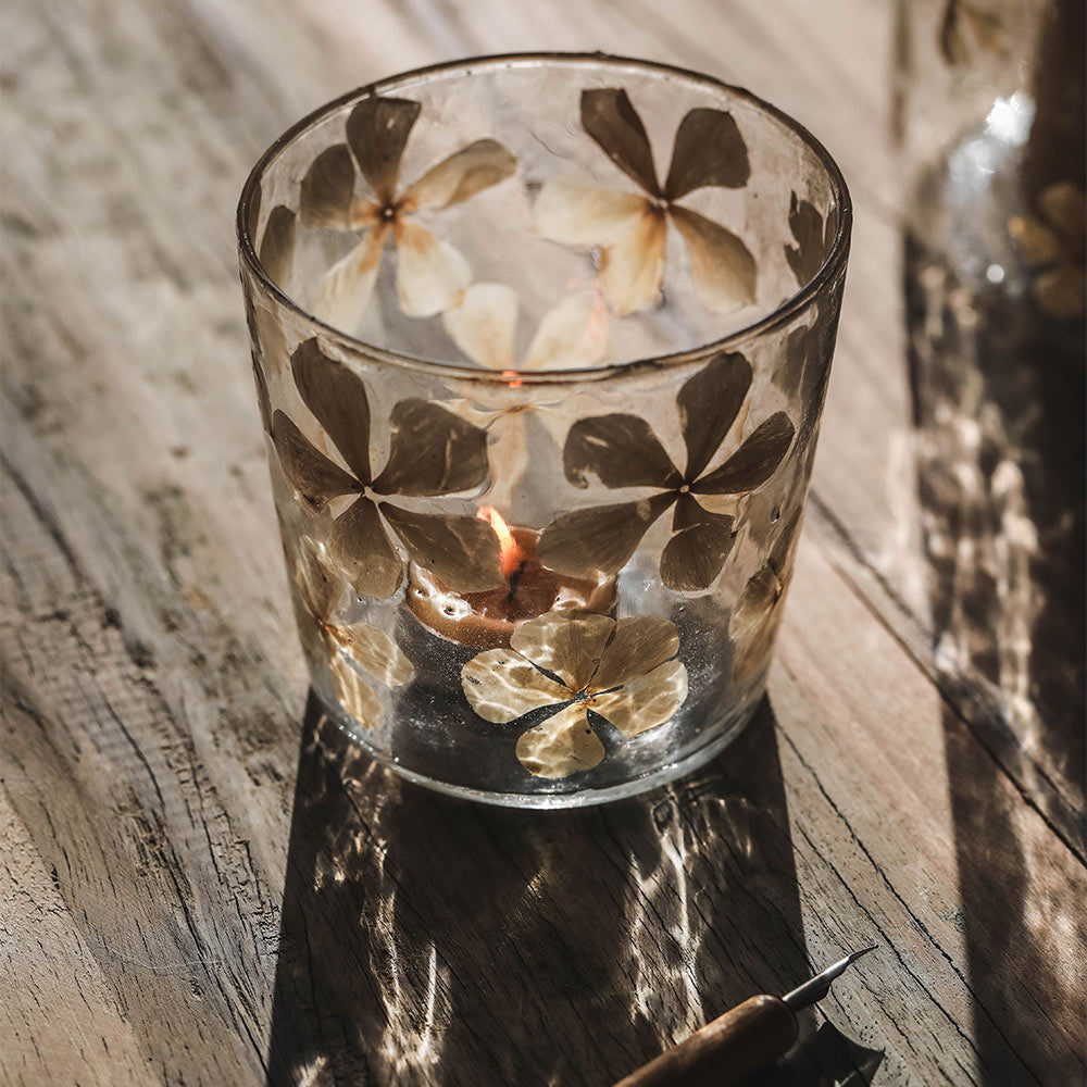 Elegant Glass Hurricane Candle Holder with Everlasting Floral Design - Perfect for Wedding Centerpieces, Home Decor & Romantic Dinner Settings