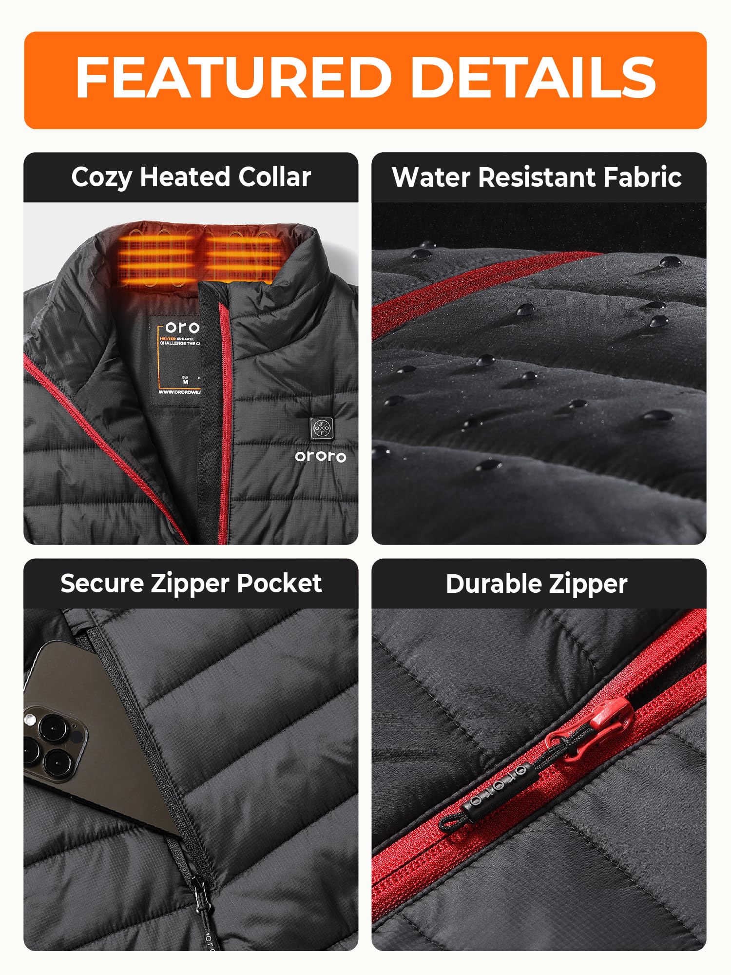 ORORO Women's Lightweight Heated Vest with Battery Pack - USB Rechargeable Winter Warm Jacket for Outdoor Activities, Hiking & Cold Weather (Charger Not Included) - Perfect for Work, Travel & Daily Commute