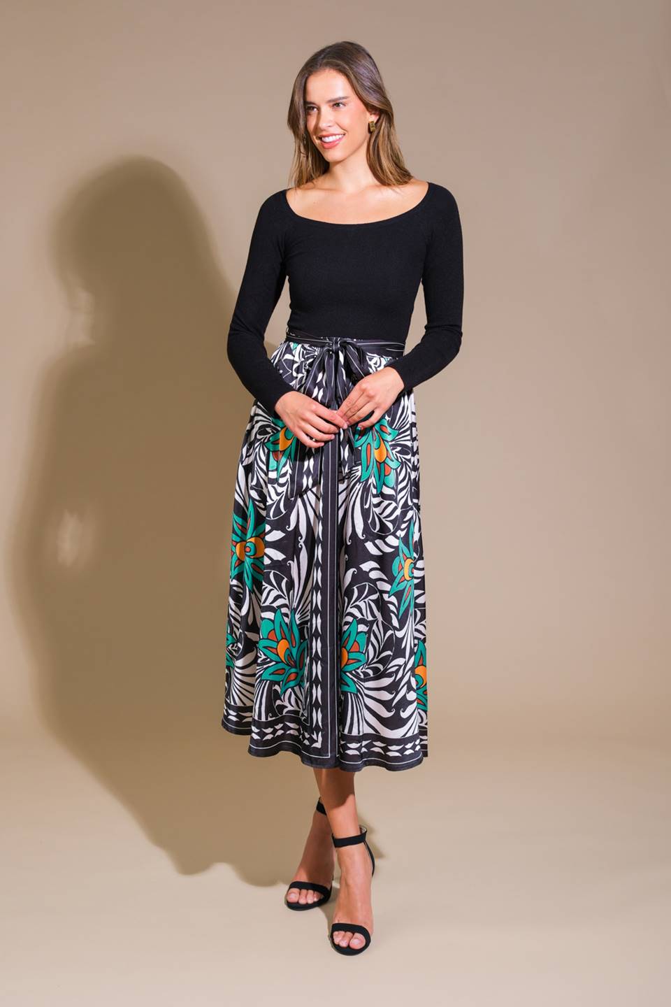 MELINA SWEATER & PRINT MIDI DRESS - Women's Knit Pullover and Floral Dress Set for Fall Winter Fashion | Perfect for Office, Date Night and Holiday Parties
