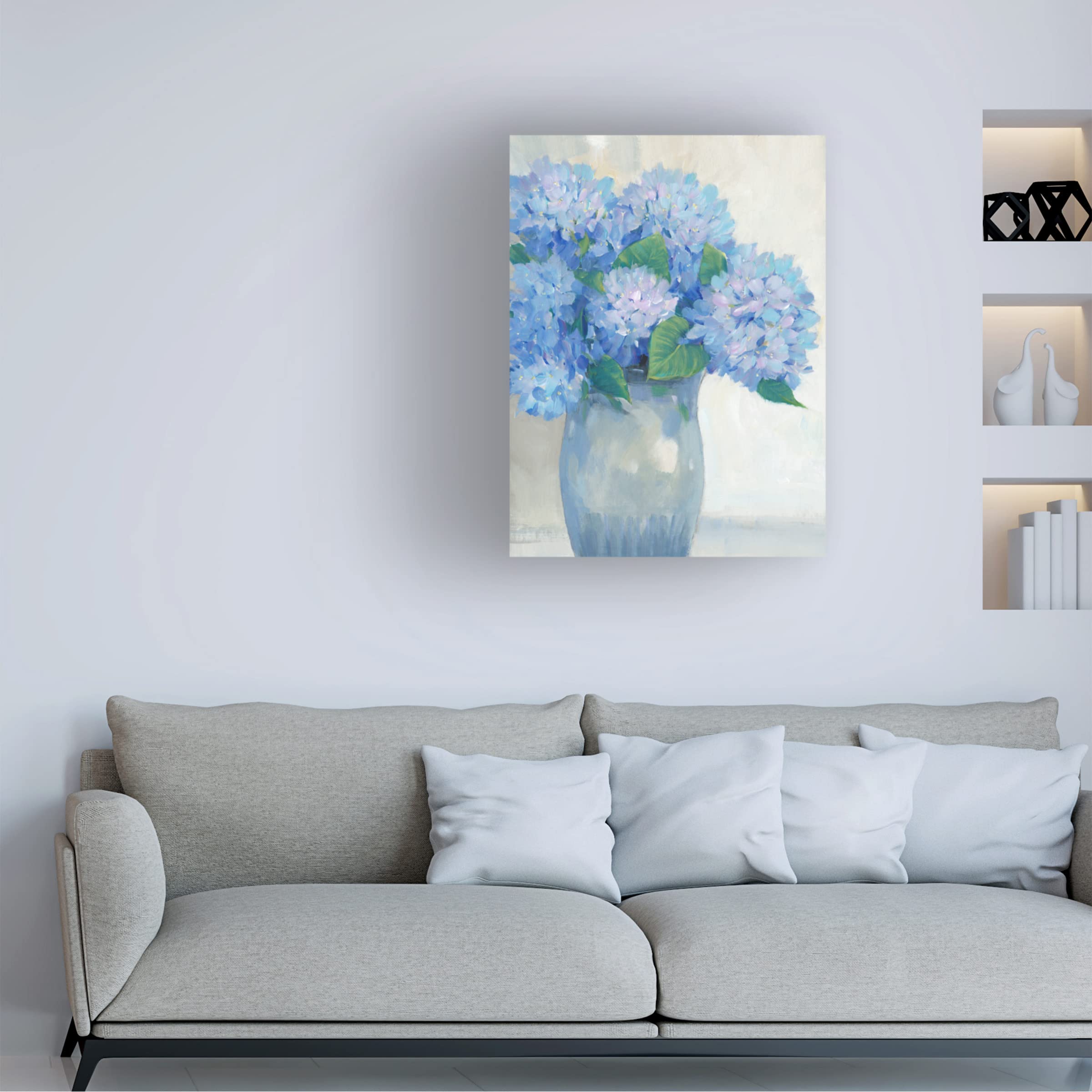 Blue Hydrangeas in Vase Canvas Wall Art by Tim O'Toole - Floral Home Decor for Living Room, Bedroom & Office