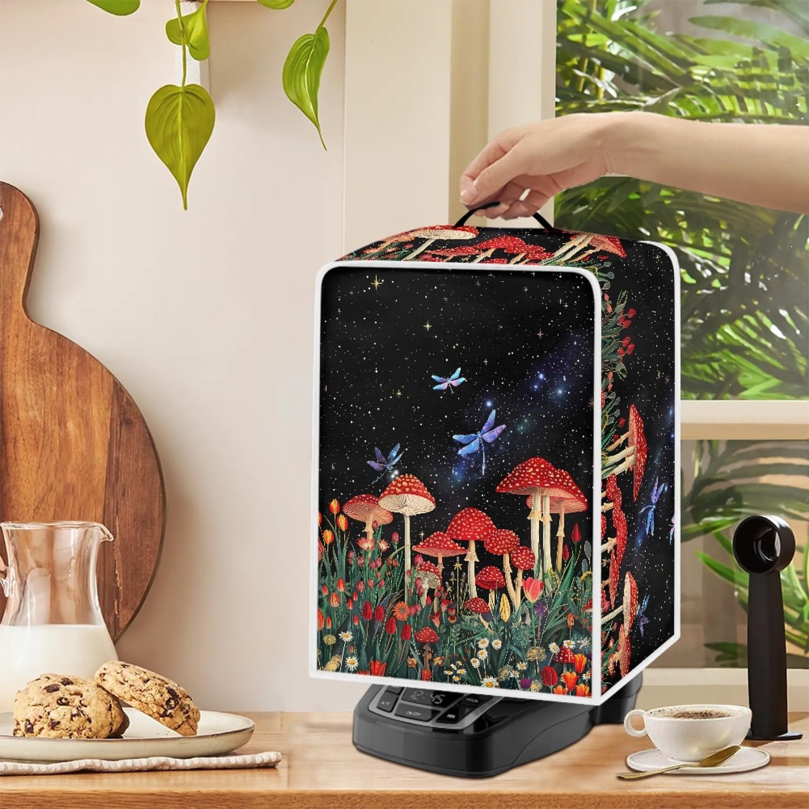 GLENLCWE Red Mushroom Dragonfly Sky Coffee Maker Dust Cover - Universal Fit Waterproof Appliance Protector for Keurig, Nespresso & Drip Machines | Perfect for Home, Kitchen, Office & Garage Use