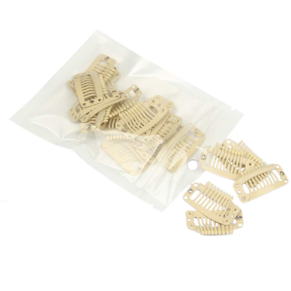 20pcs 9-Teeth Stainless Steel Snap Hair Clips - Hair Extension Clips for Wigs & Hairpieces - DIY Wig Accessories (Beige) - Perfect for Styling, Cosplay & Daily Hair Care