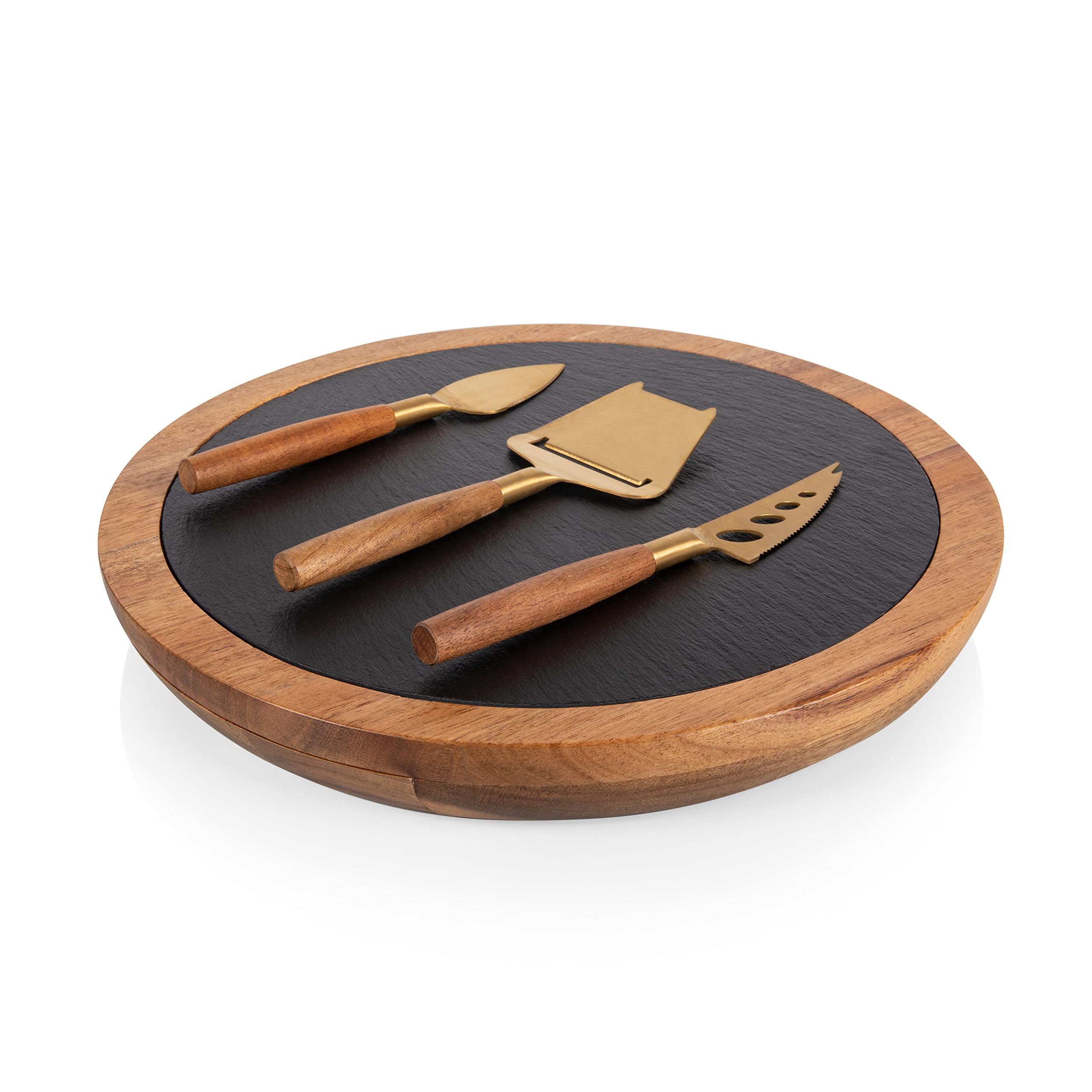 PICNIC TIME TOSCANA Premium Acacia Wood & Slate Cheese Board Set with Gold Accents - Complete Charcuterie Serving Platter with Cutting Tools - Perfect for Wine Parties, Holiday Entertaining & Gourmet Gift Giving