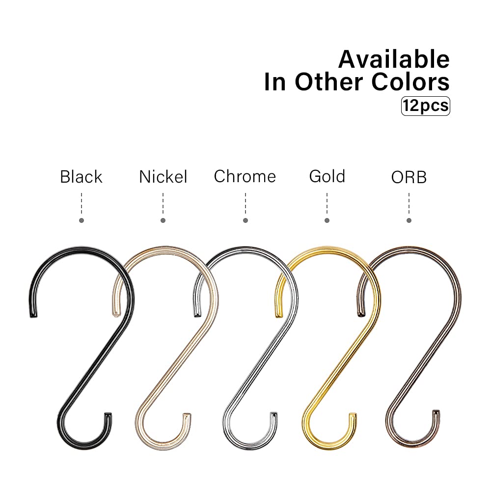 Utopia Alley Shower Curtain Rings - 12 Pack Rustproof Zinc S-Shaped Hooks for Bathroom (Black) | Durable Shower Accessories for Home & Hotel Use