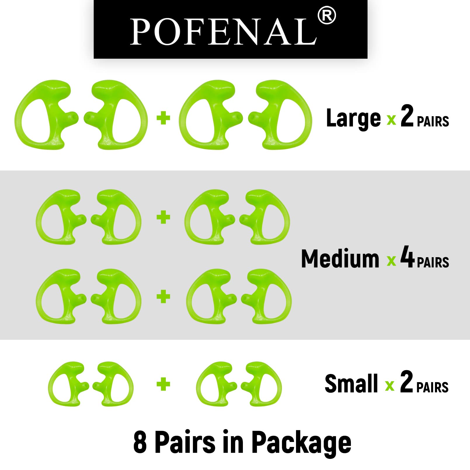 Universal Replacement Silicone Soft Earmold for Baofeng Motorola Kenwood Retevis Midland Two-Way Radios - 8 Pairs (Large 2, Medium 4, Small 2) - Noise Reduction Comfort Fit for Security, Construction & Outdoor Communication (Green)