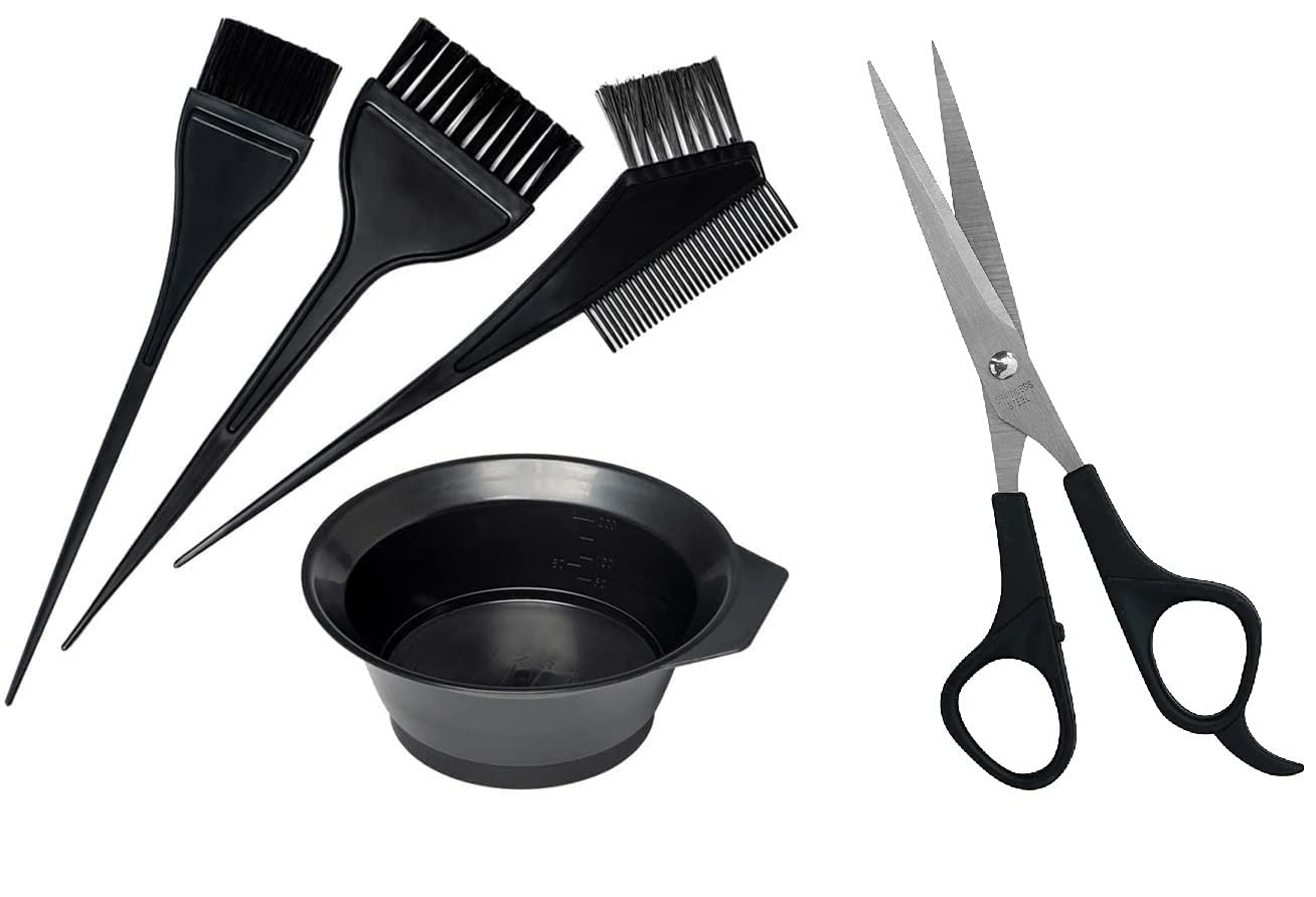 VEDETIC® Professional Hair Coloring Kit - 3pcs Hair Dye Brush & 4pcs Mixing Bowl Set with Hair Cutting Scissors | At-Home Salon Hair Coloring & Styling Tools for DIY Hair Treatments