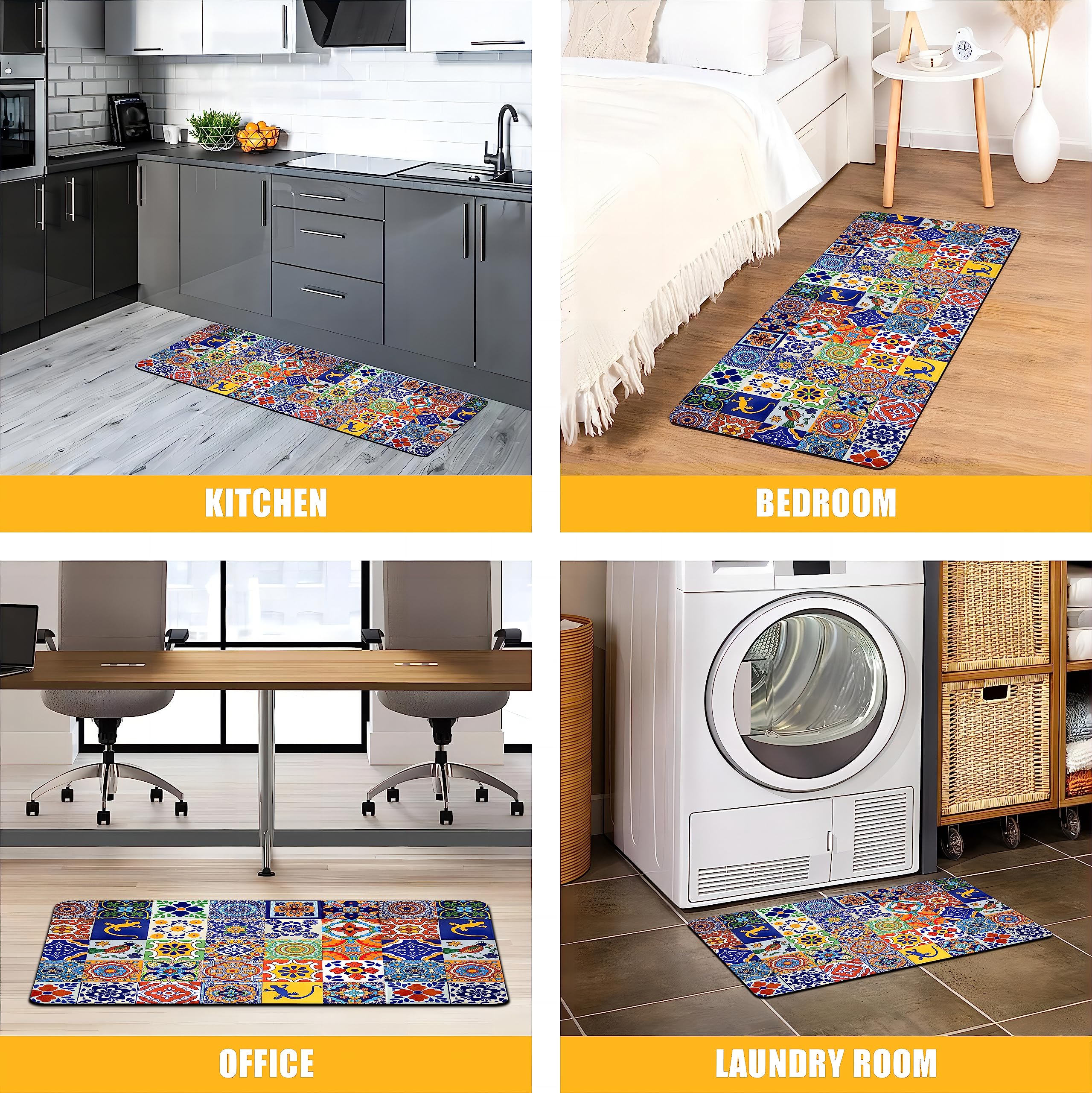 **Weesire 2-Piece Boho Kitchen Rugs Set – Memory Foam Anti-Fatigue Non-Slip PVC Runner Mats, Water & Oil Proof Floor Carpet for Kitchen, Laundry, Sink (17.3x28 + 17.3x47 Inch) – Perfect for Farmhouse, Apartment & High-Traffic Areas**