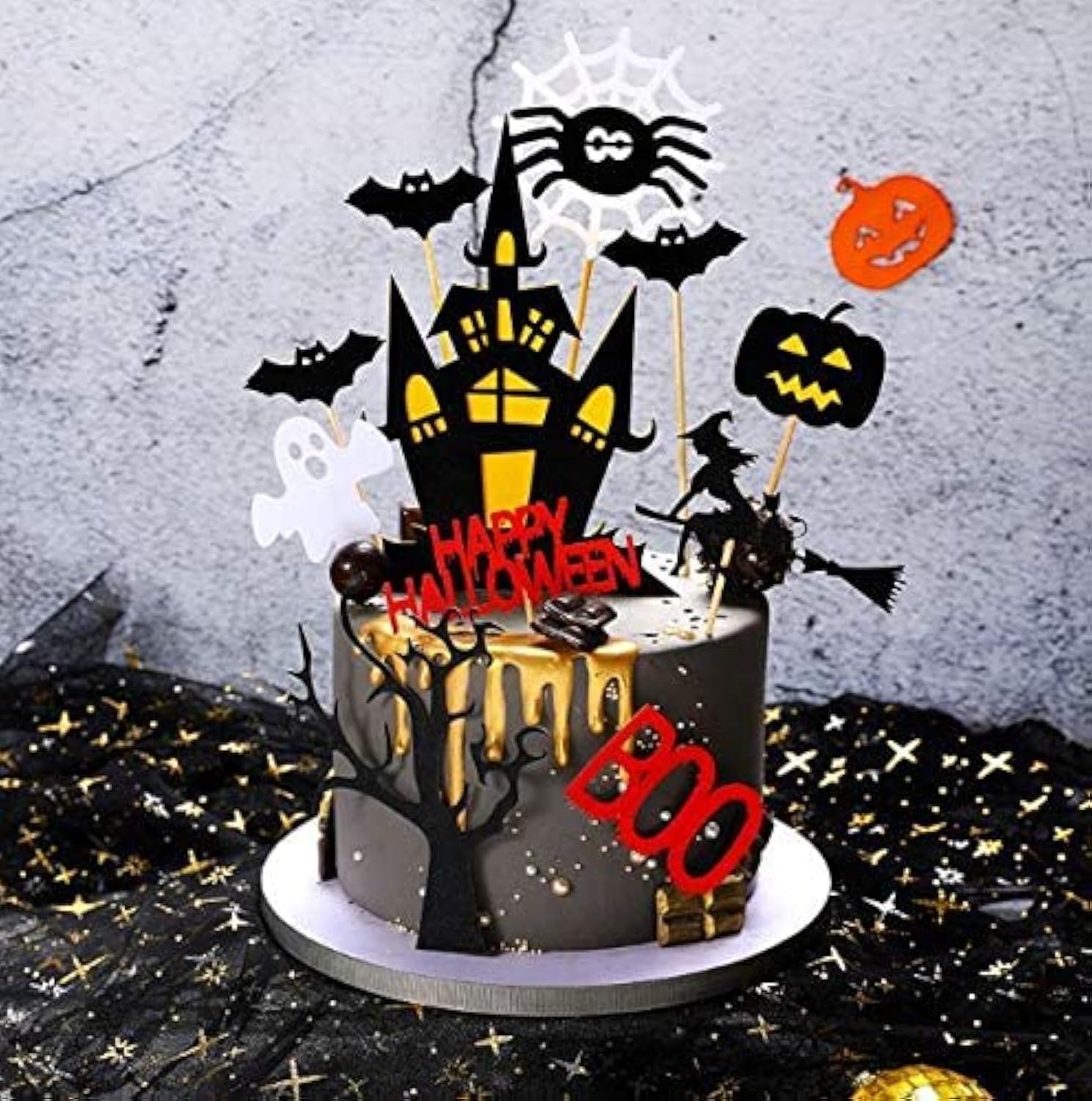 11-Piece Halloween Cake Topper Set - Haunted House, Ghost & Pumpkin Cupcake Decorations for Wizard, Ghost & Spider Parties | Perfect for Halloween Desserts, Themed Cakes & Spooky Celebrations