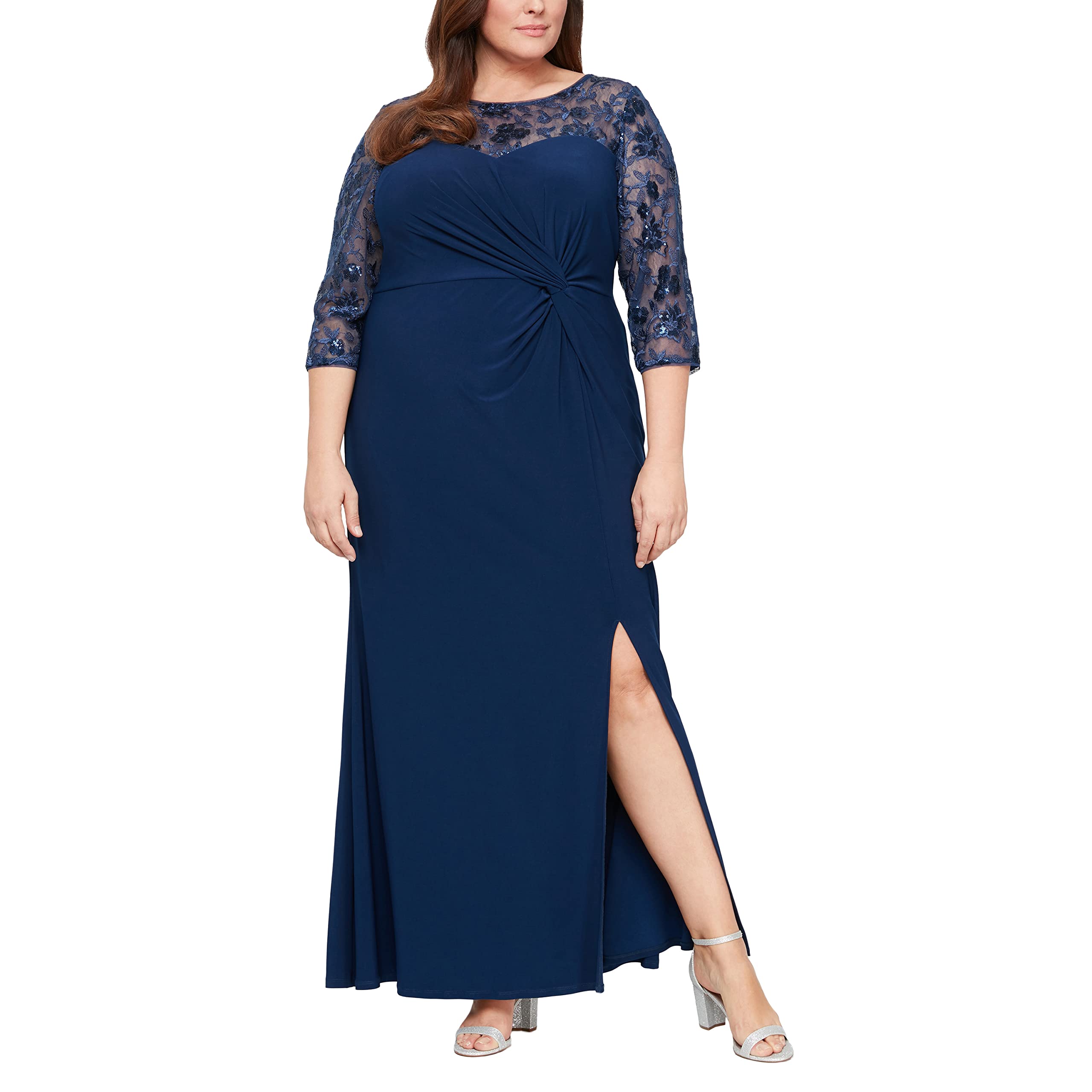 Alex Evenings Women's Plus Size Long Sleeve Sweetheart Neckline Formal Dress for Weddings, Parties & Special Occasions