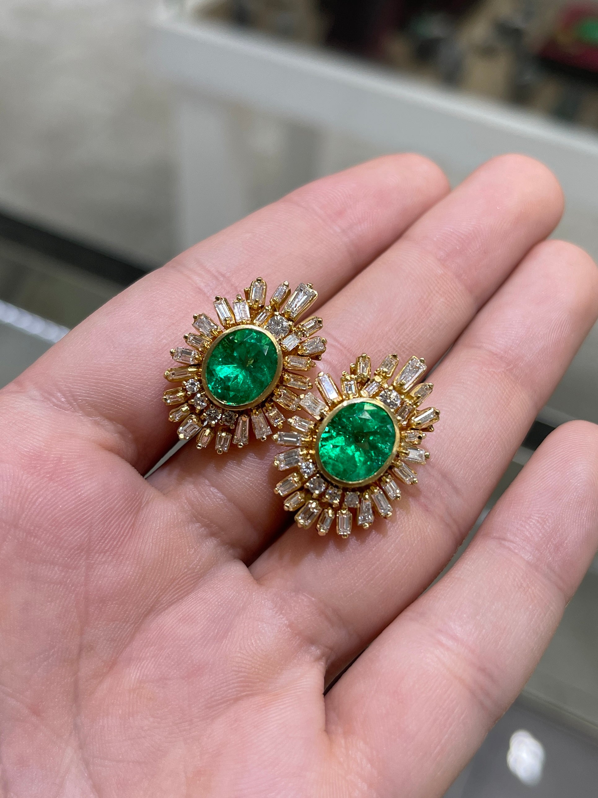 12.20tcw AAA+ Oval Colombian Emerald & Diamond Statement Earrings for Women - Luxury Bridal Jewelry, Anniversary Gift, Evening Party Wear