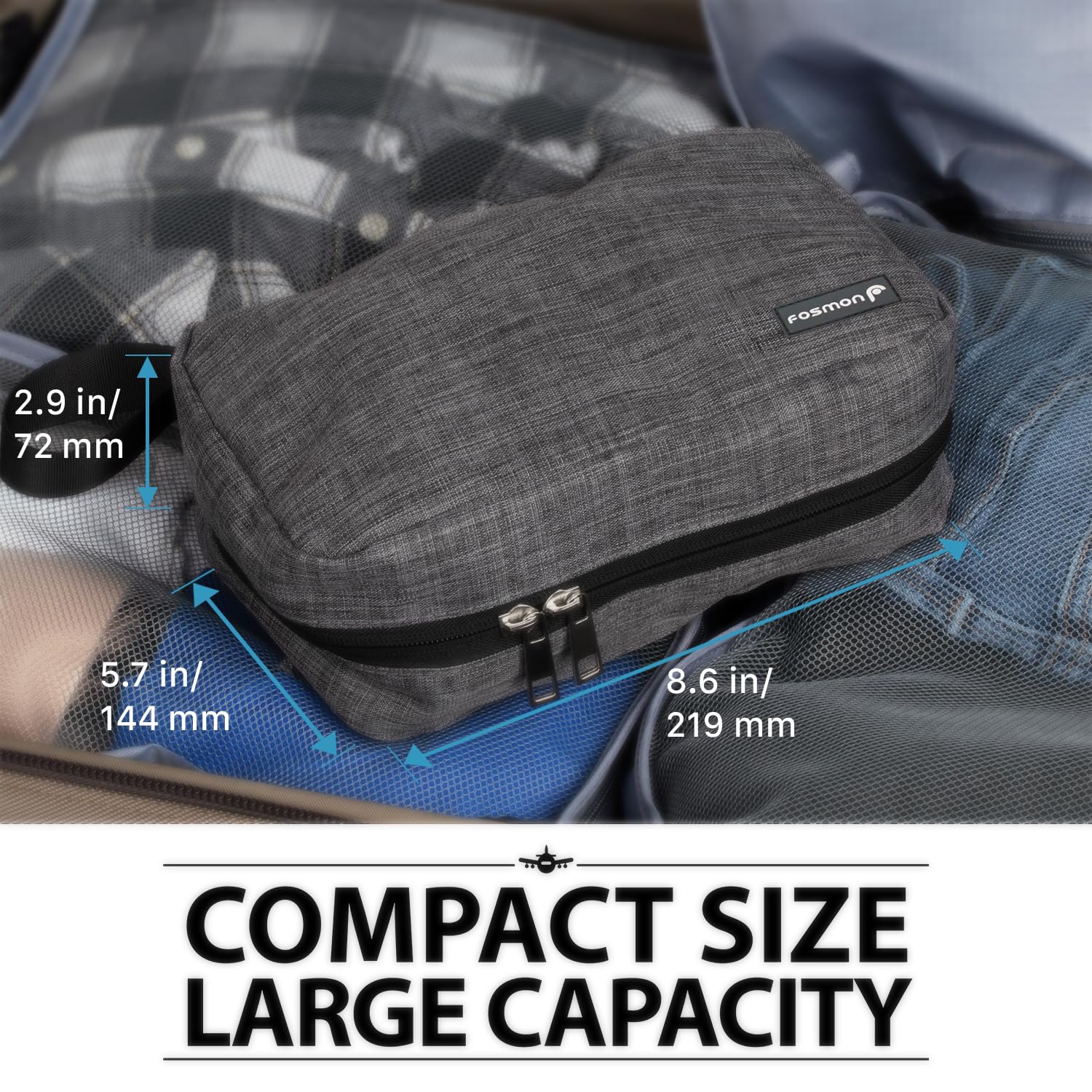 Fosmon Hanging Travel Toiletry Bag - Water-Resistant Cosmetic Organizer for Men & Women | Portable Shower, Bathroom & Shaving Kit | Perfect for Camping, Gym & Business Trips