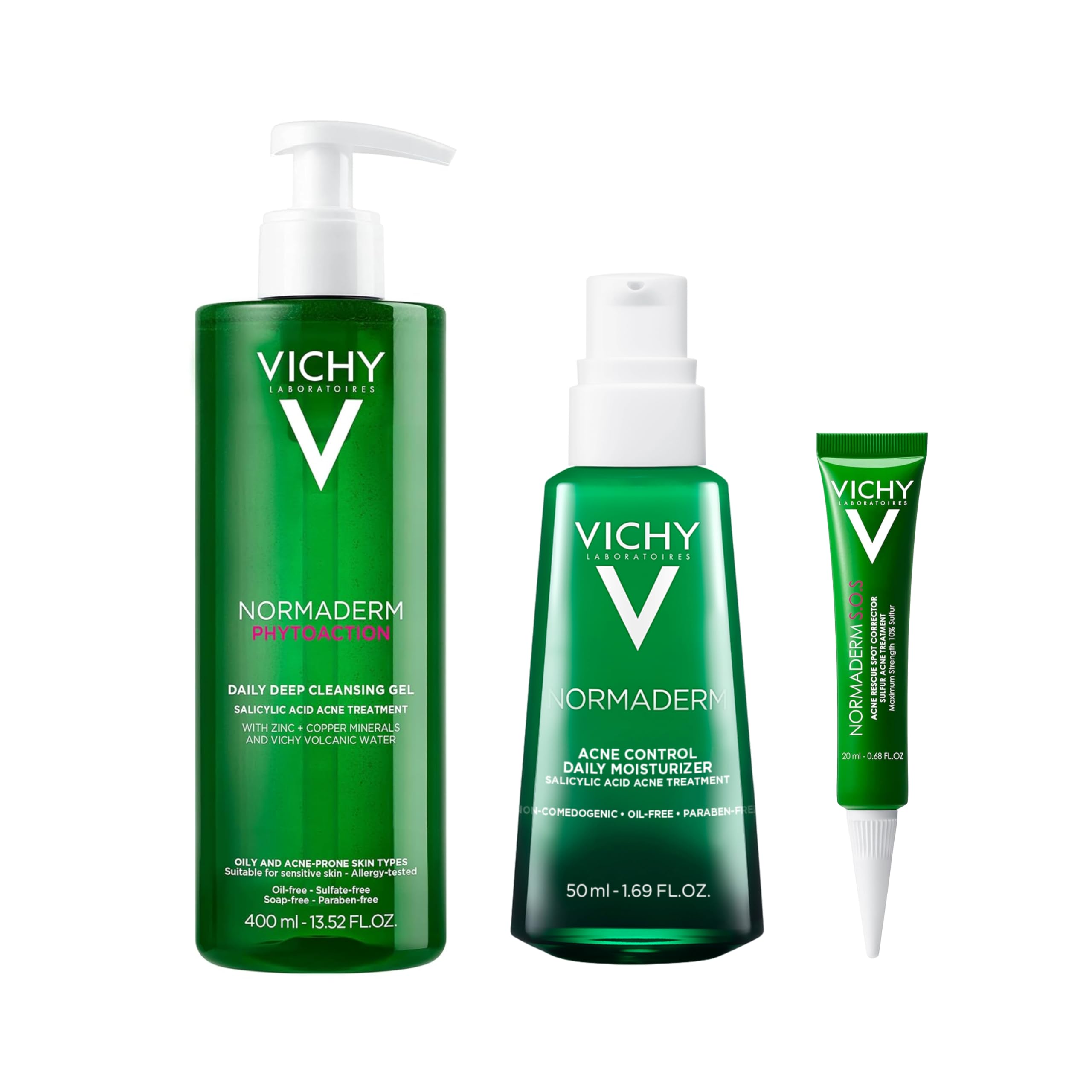 Vichy Normaderm Acne Treatment Bundle - Daily Face Wash, Moisturizer & SOS Spot Treatment for Clear Skin | Perfect for Oily & Acne-Prone Skin Care Routine