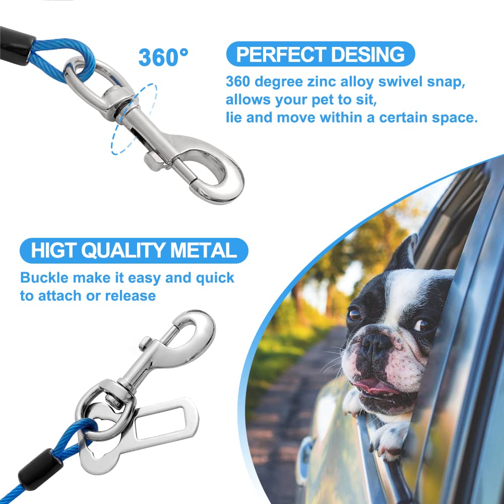 2 Pack Dog Seat Belt Harness for Car - 16 Inch/40CM No Chew Safety Restraint with Double Clips & Latch - Red & Blue Coated Wire Leash for Small to Medium Dogs - Perfect for Road Trips & Safe Car Travel