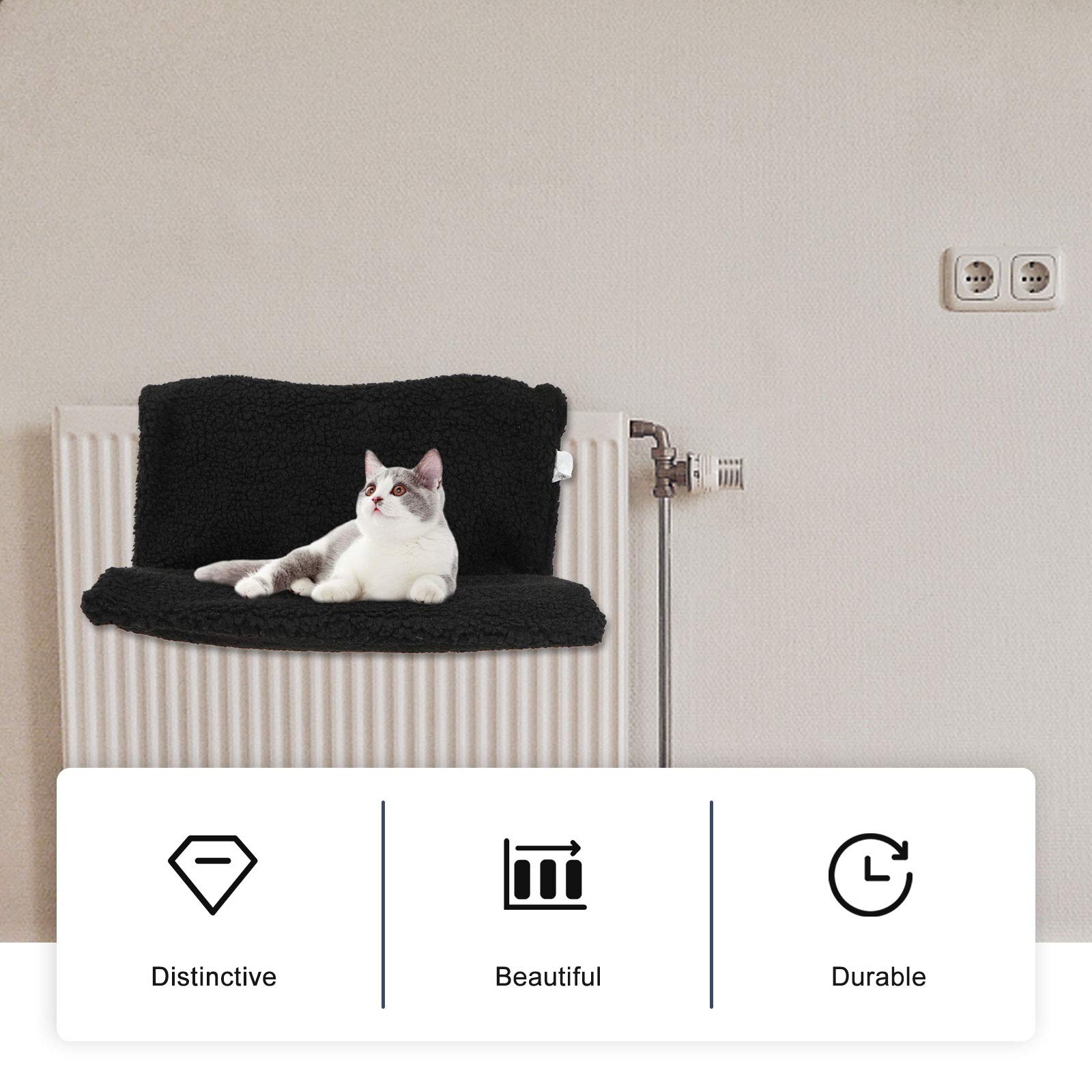 ULTECHNOVO Heated Cat Hammock Bed - Plush Small Pet Hanging Cage, Radiator Mat for Cats & Small Animals - Cozy Window Perch with Embroidered Polyester Fabric - Perfect for Winter Warmth & Relaxation