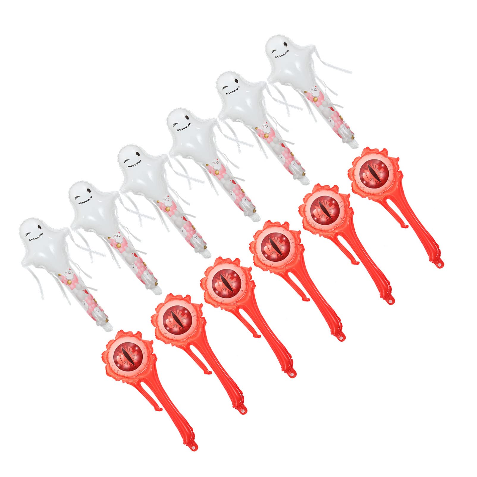 NOLITOY 12pcs Inflatable Halloween Ghost Balloons with Scary Eyes - Large Funny Party Decorations, Cheering Sticks for Outdoor Yard & Indoor Halloween Party Decor