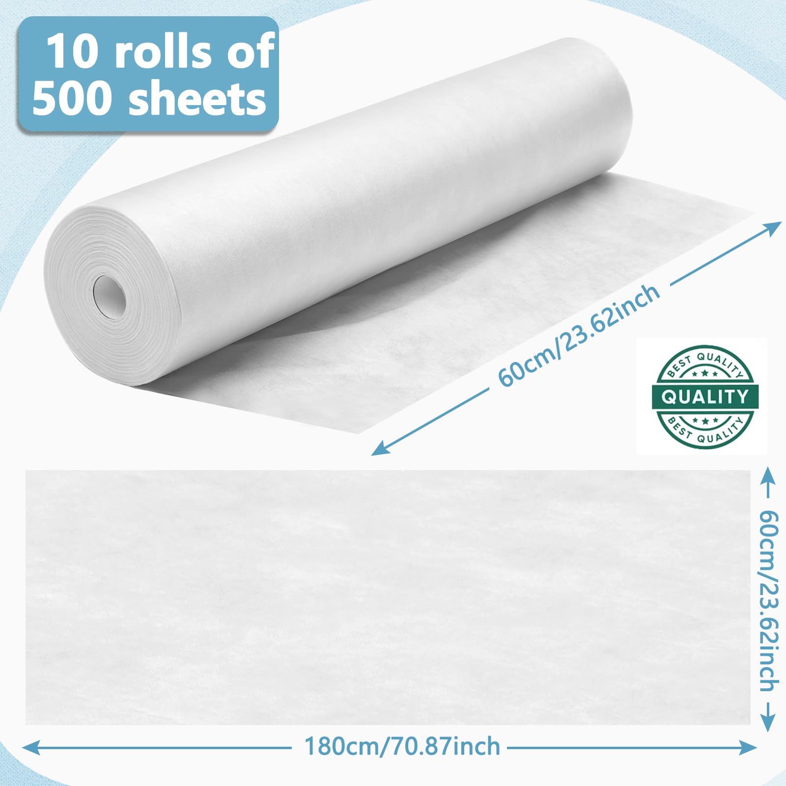 Tudomro 10-Pack Disposable Non-Woven Bed Sheets 24 x 71 Inch - Waterproof Exam Table Paper Rolls for Massage, Facial, Waxing & Tattoo - Ideal for Beauty Salons, Spas, Hotels & Medical Clinics