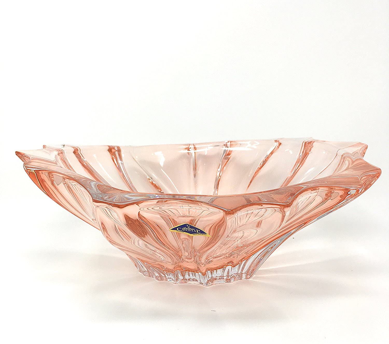 Plantica Pink Collection - 13 Inch Modern Crystal Handcrafted Decorative Bowl for Home Decor, Wedding Centerpiece & Gift Giving - Elegant Pink Glass Serving Bowl