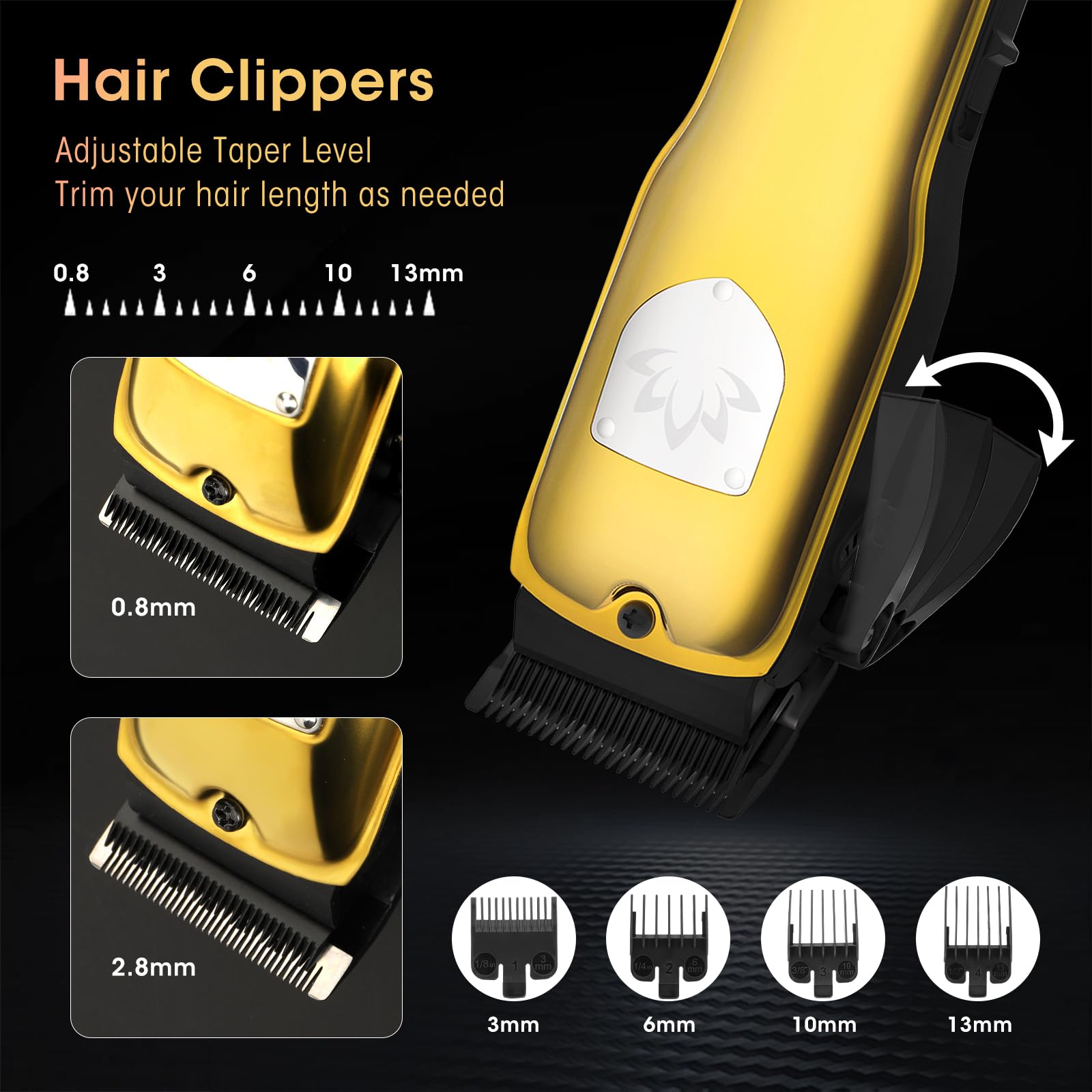 Professional Cordless Hair Clippers for Men - T-Blade Trimmer & Nose Hair Trimmer Electric Shaver Set with LED Display | Barber Grooming Kit for Home & Salon Use | Perfect Gift for Dad, Husband & Men (Gold)