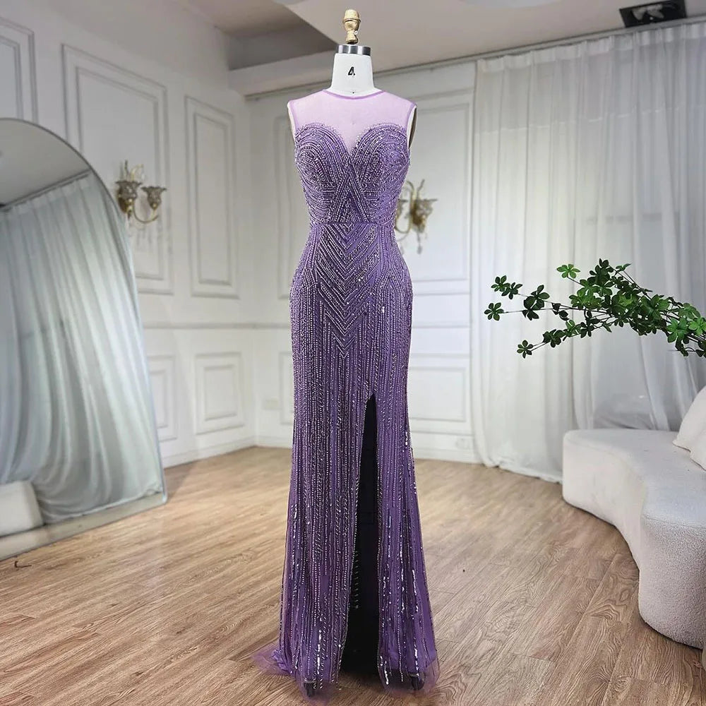 Elegant Beaded Mermaid Evening Gown with Cape Sleeves & High Slit - Serene Hill Caramel Celebrity Party Dress for Women LA72233 | Perfect for Red Carpet Events, Galas & Formal Occasions